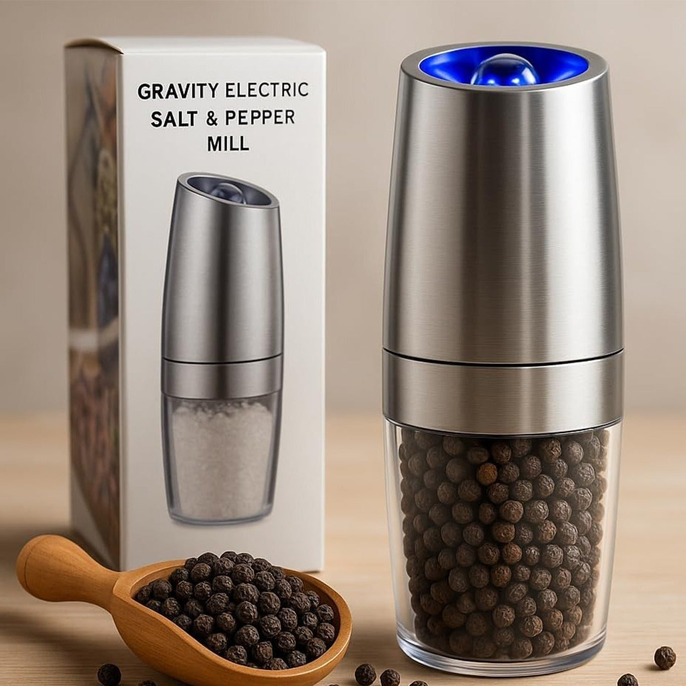 Automatic Gravity Electric Salt & Pepper Grinder Mill with LED Light - 1 Pc - Happy Price - Image 1