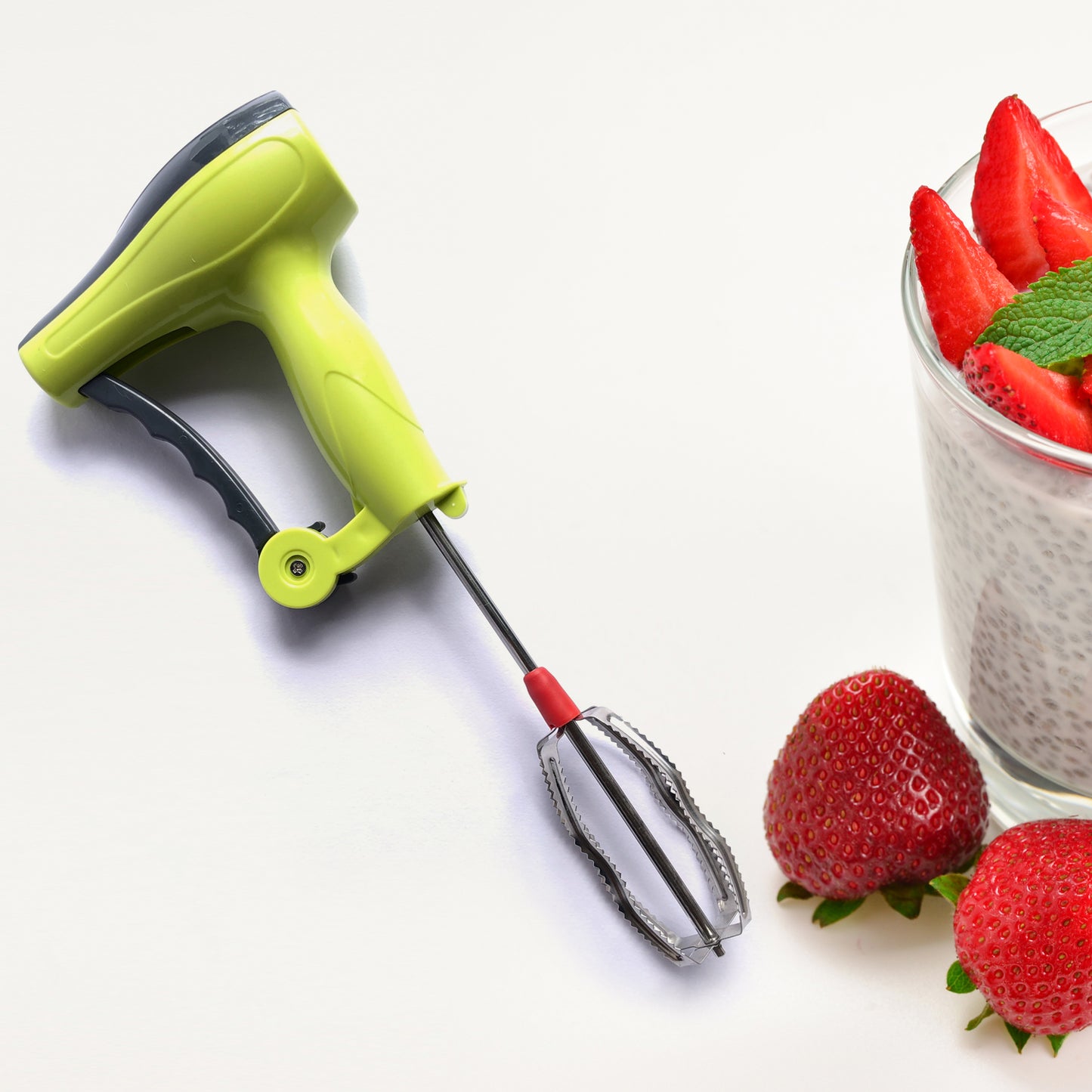 Power Free Manual Hand Blender With Stainless Steel Blades Milk Lassi Maker Egg Beater Mixer Rawai - Happy Price - Image 2