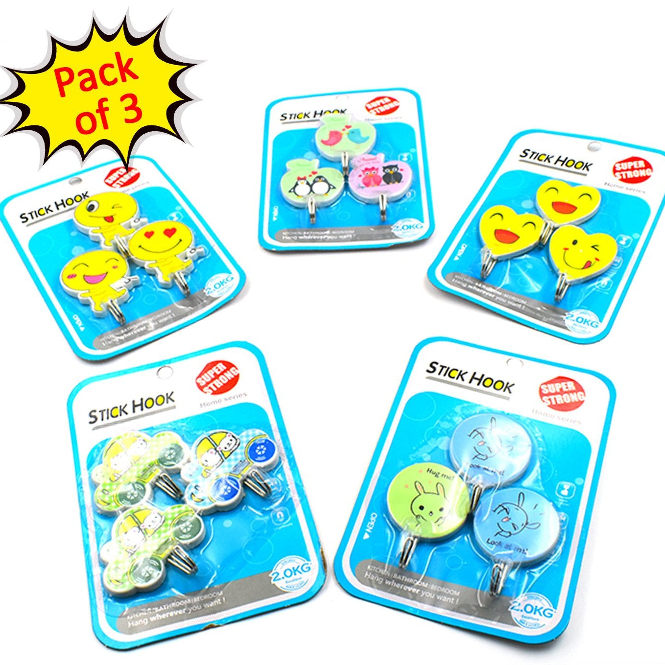 4728 Plastic Self-adhesive Kitchen 3pc Hooks - Happy Price - Image 1