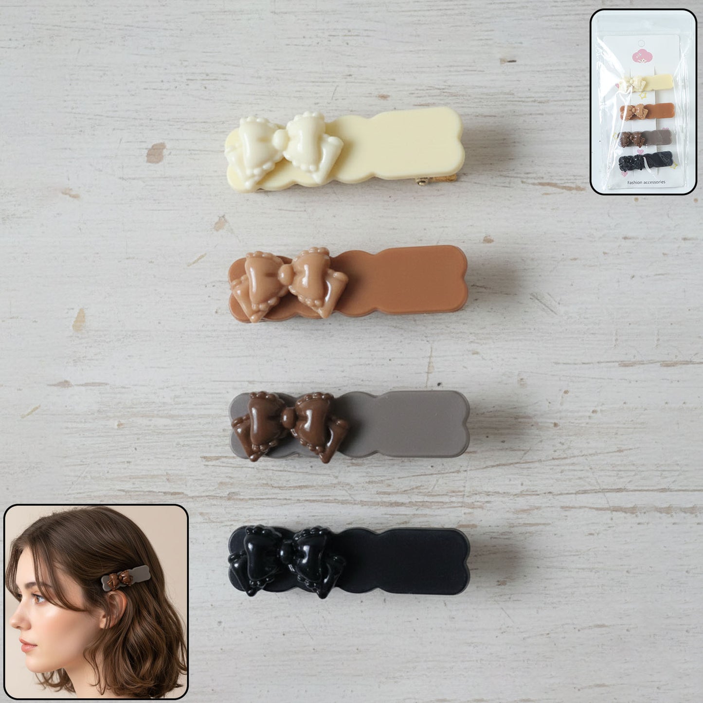 4 Piece Bow Design Hair Clips Set for Women & Girls - Happy Price - Image 2