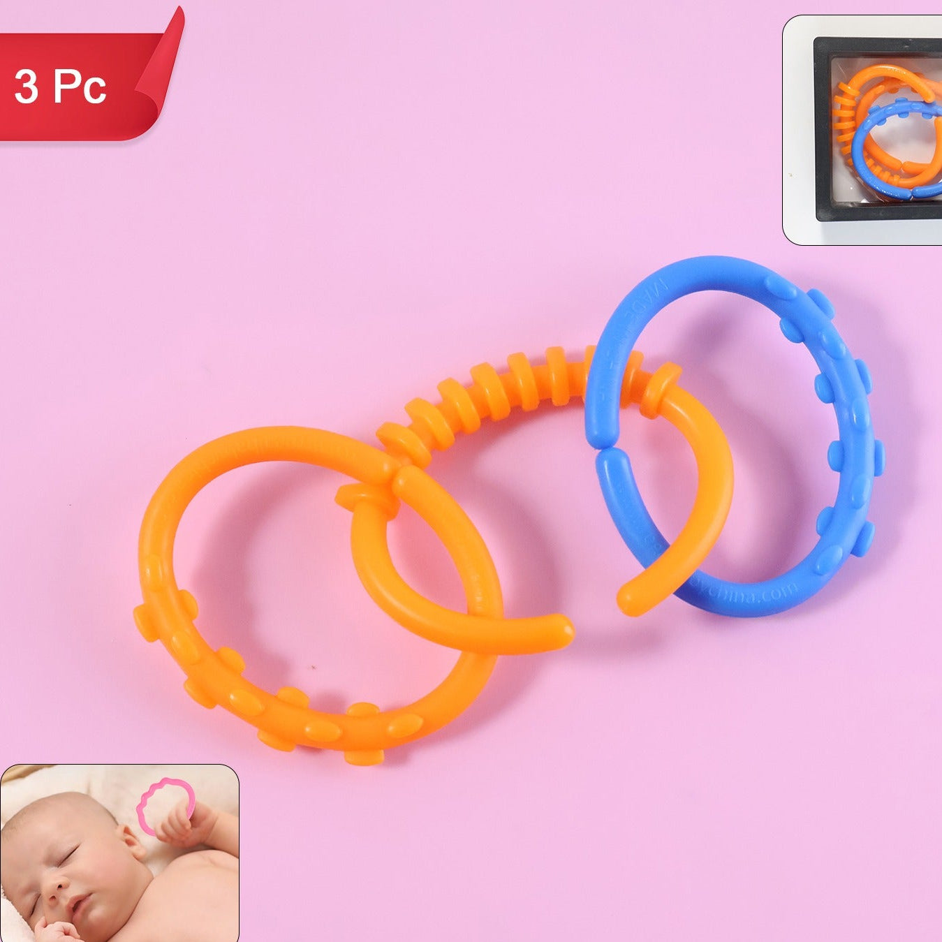 Baby Learning Links Toy Set - 3 Pcs Educational Interlocking Rings with Box - Happy Price - Image 1