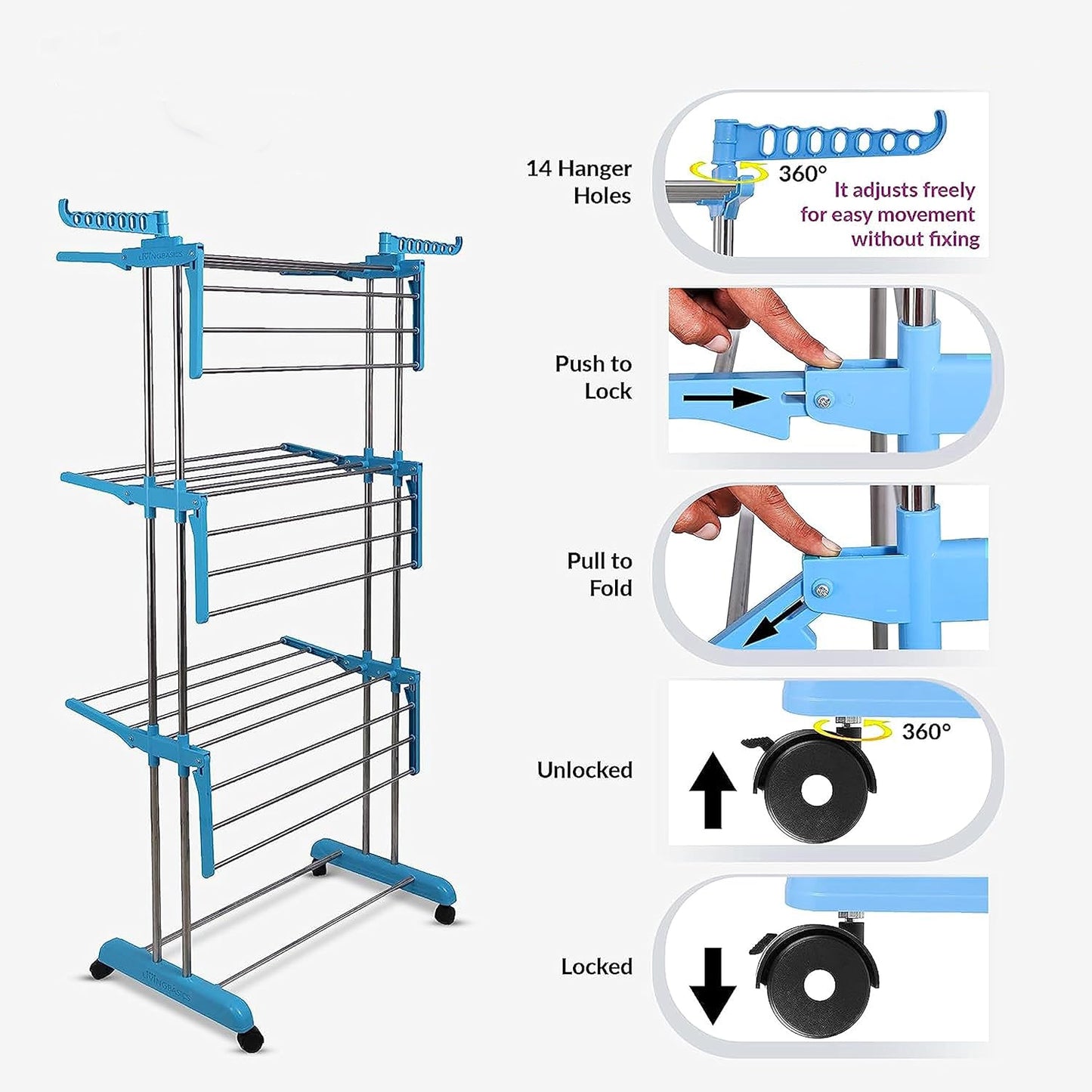 Premium Heavy Duty Stainless Steel 3 Layer Foldable Cloth Drying Stand (1 Set  With Brown Box) - Happy Price - Image 2