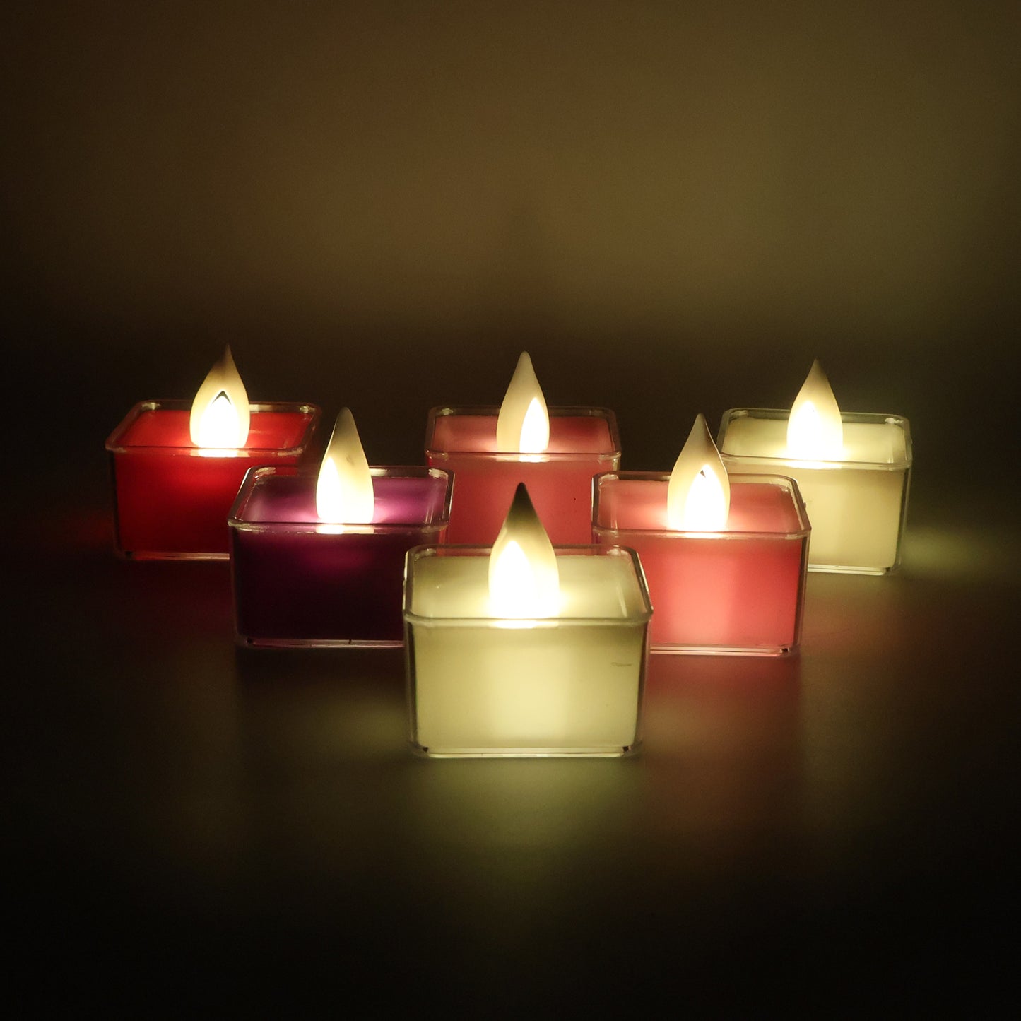 Set of 6 Square LED Flameless Tealight Candles with Multicolor Holders - Happy Price - Image 3