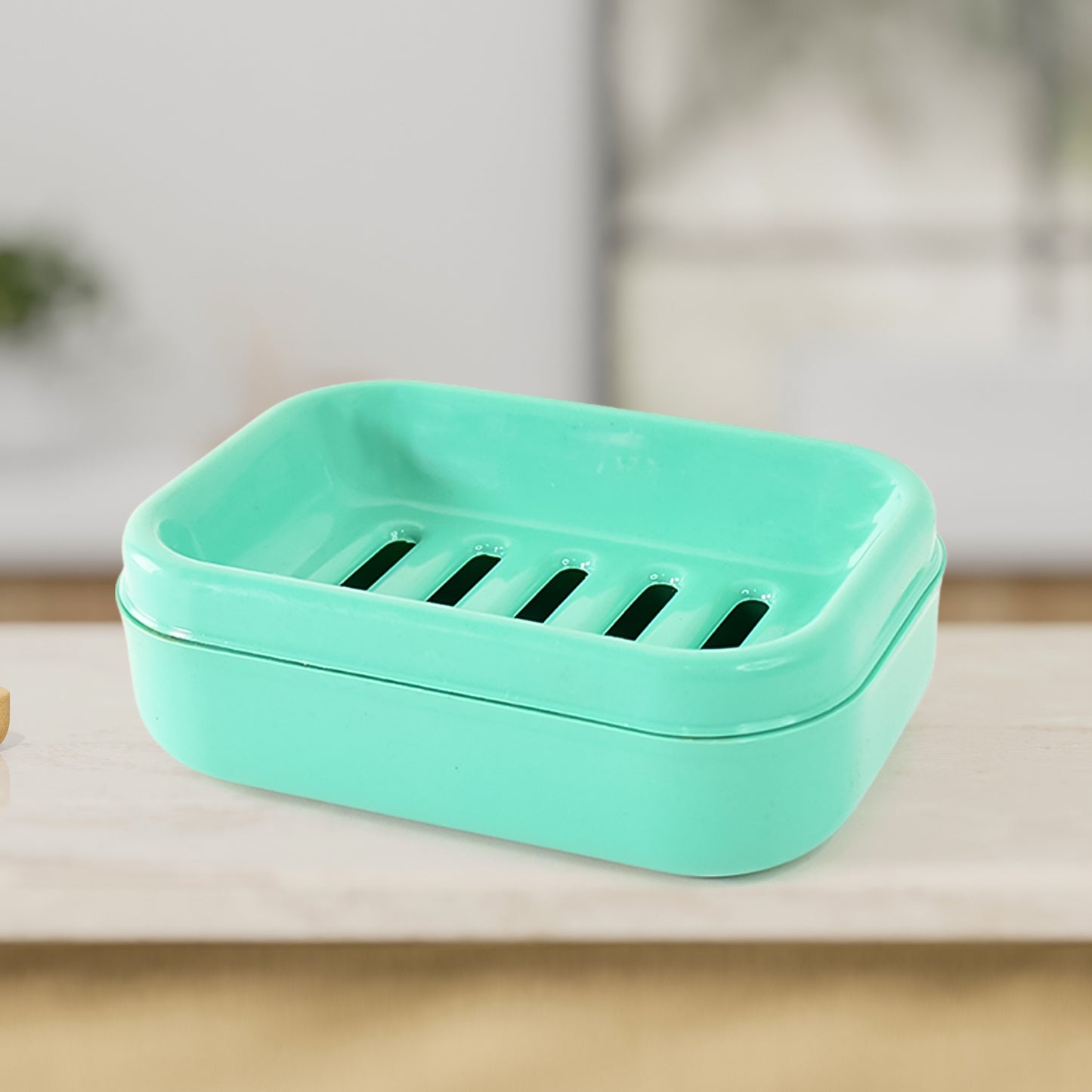 Premium Quality Rectangular Aqua Green Plastic Soap Case (1 Pc) - Happy Price - Image 6
