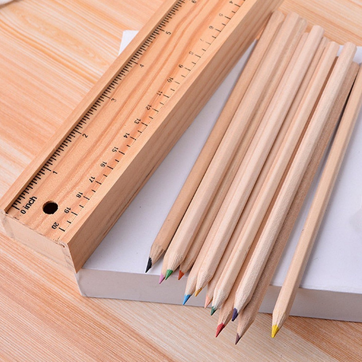 Colorful Wooden Pencil Set With Pencil Box Ruler Sharpener For For Kids Artist Architect - Happy Price - Image 2