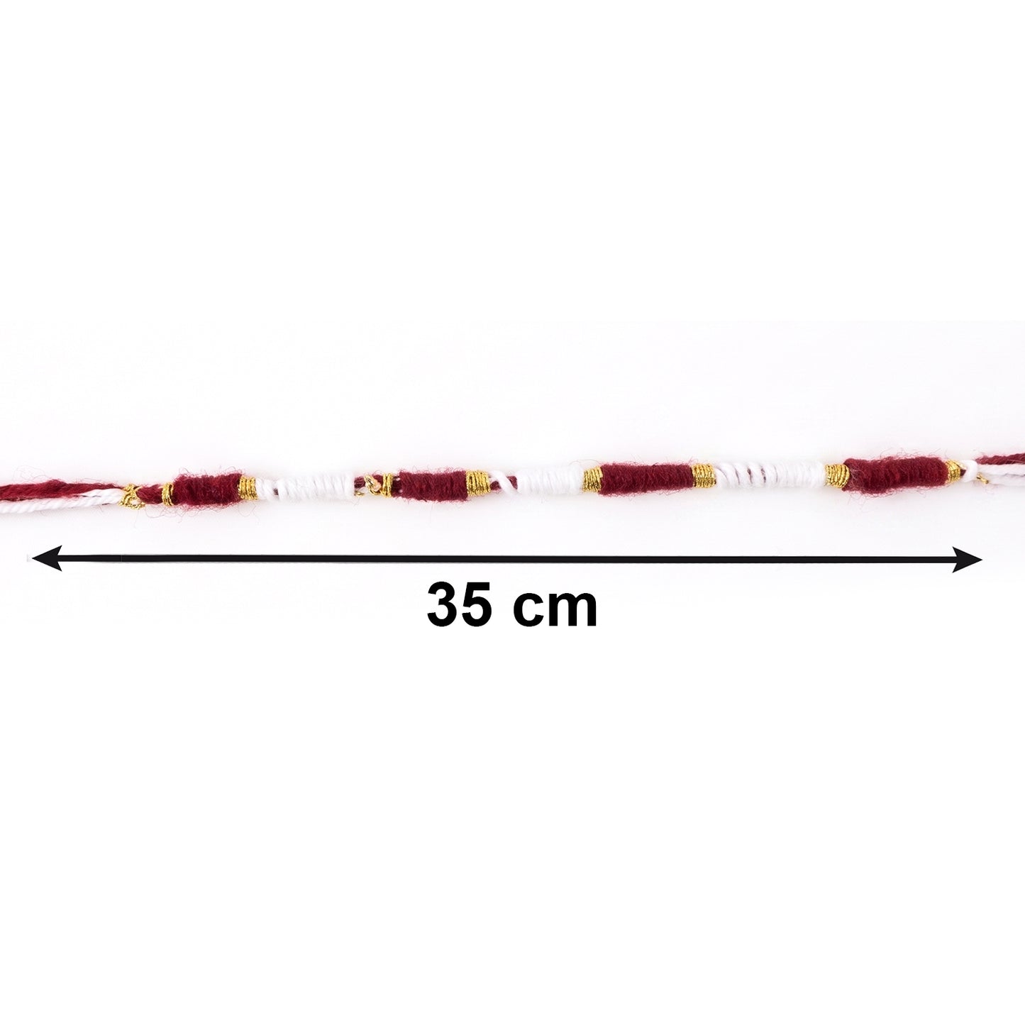 Handmade Red & White Thread Rakhi Bracelet (1 Pc) with Golden Bead Accent - Happy Price - Image 5