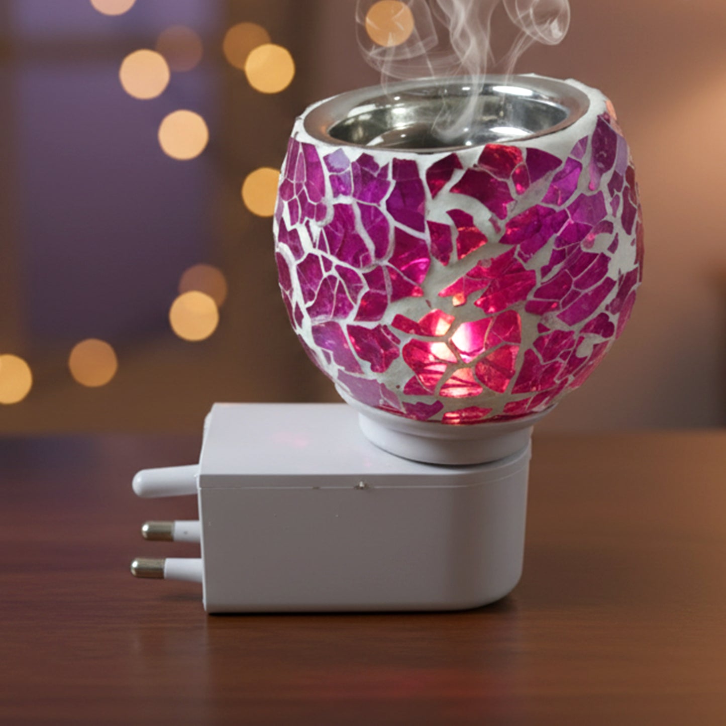 Mosaic Glass Aroma Diffuser & Night Lamp (1 Pc) - Purple Crackle Plug-in - Happy Price - Image 5