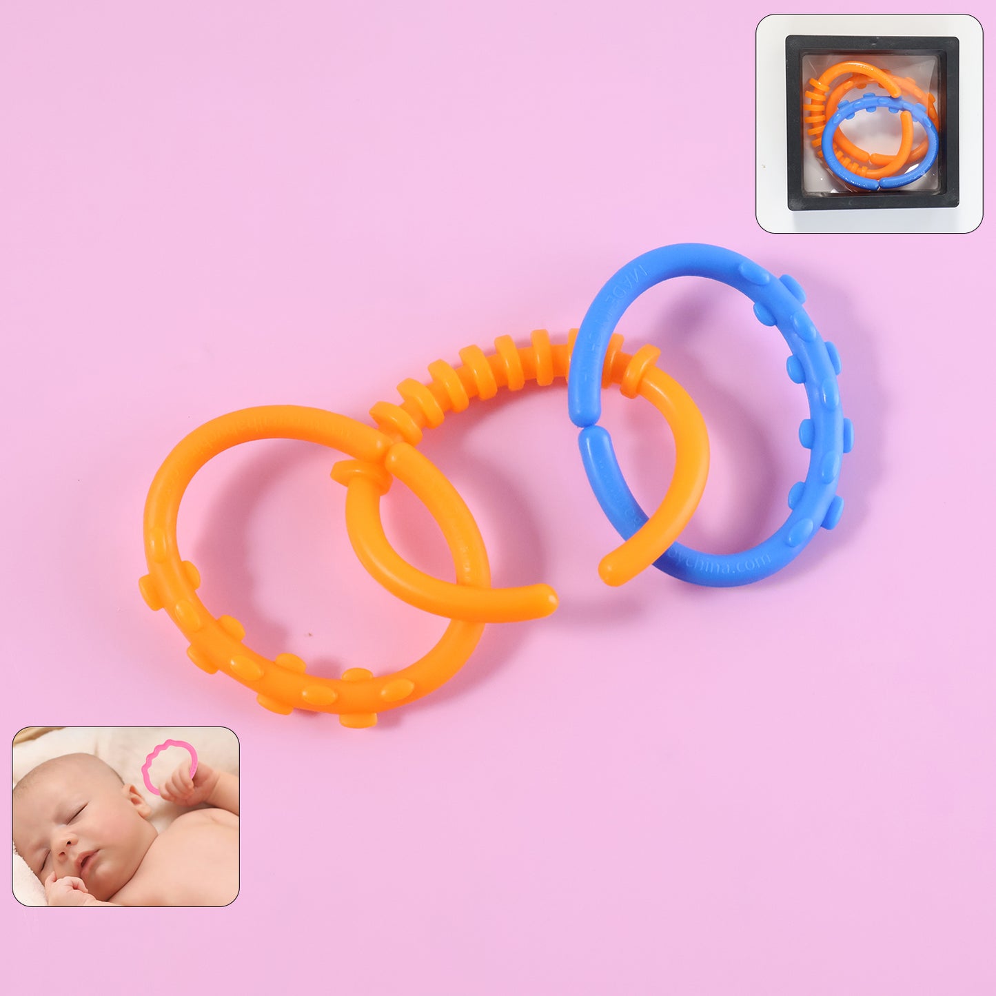 Baby Learning Links Toy Set - 3 Pcs Educational Interlocking Rings with Box - Happy Price - Image 2