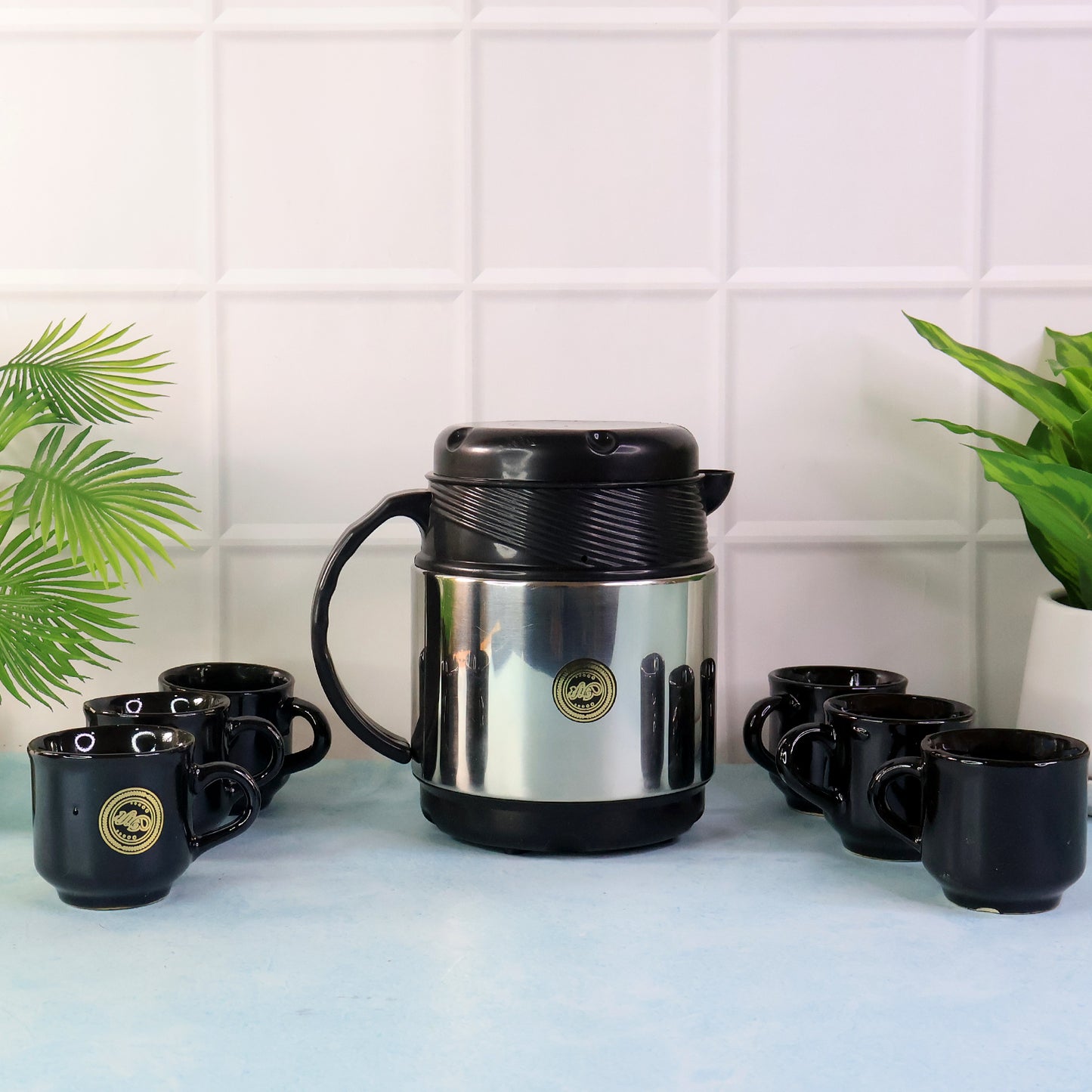 Insulated Thermos Flask with 6 Ceramic Cups - Hot Beverage Serving Set - Happy Price - Image 4