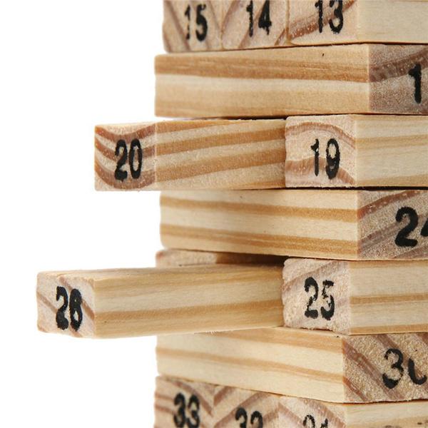 54 Wooden Tumbling Blocks with 4 Dice Game Set - Happy Price - Image 2