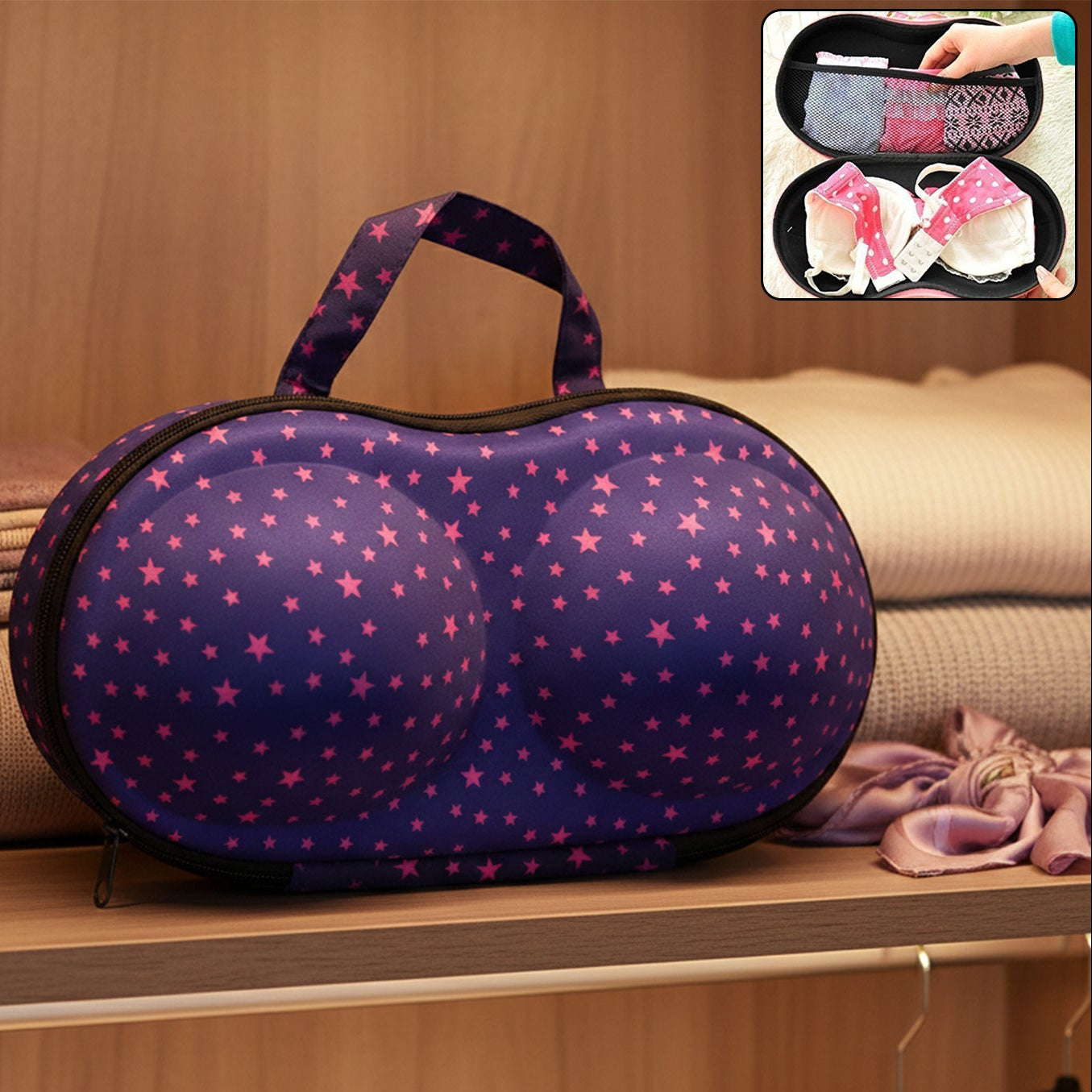 Hard Shell Bra & Lingerie Travel Organizer Case (1 Pc) - Happy Price - Image 1