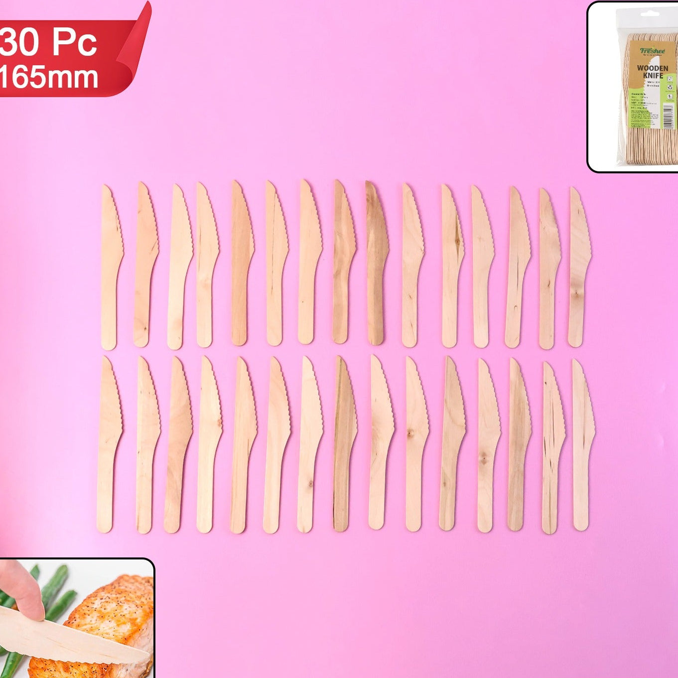 165mm Birchwood Knives - 30 Pcs Pack | Eco-Friendly Disposable Cutlery - Happy Price - Image 1