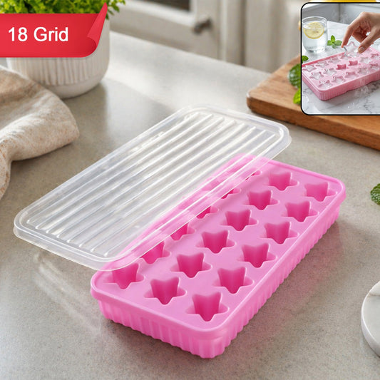 18 Grid Star Shape Ice Cube Tray With Lid (1 Pc)