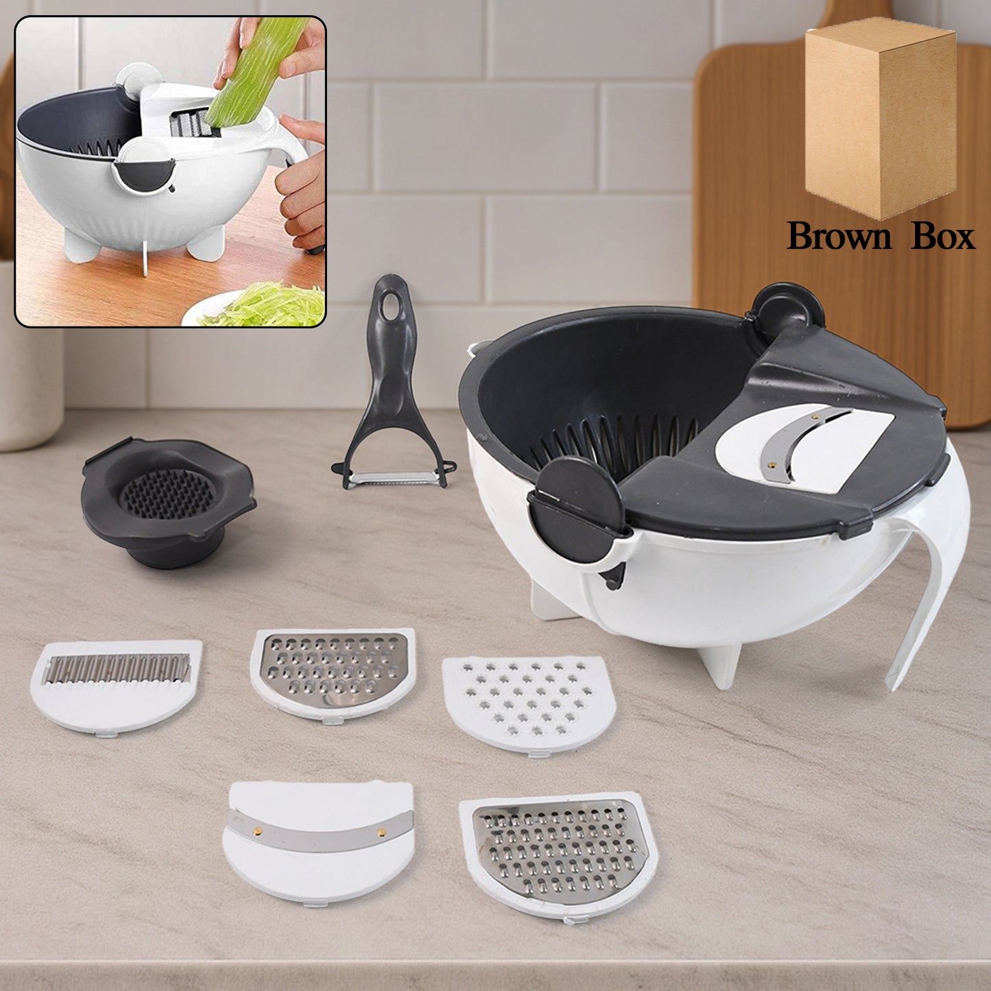 9-in-1 Kitchen Vegetable Chopper, Slicer & Grater Set with Drain Basket - Happy Price - Image 7