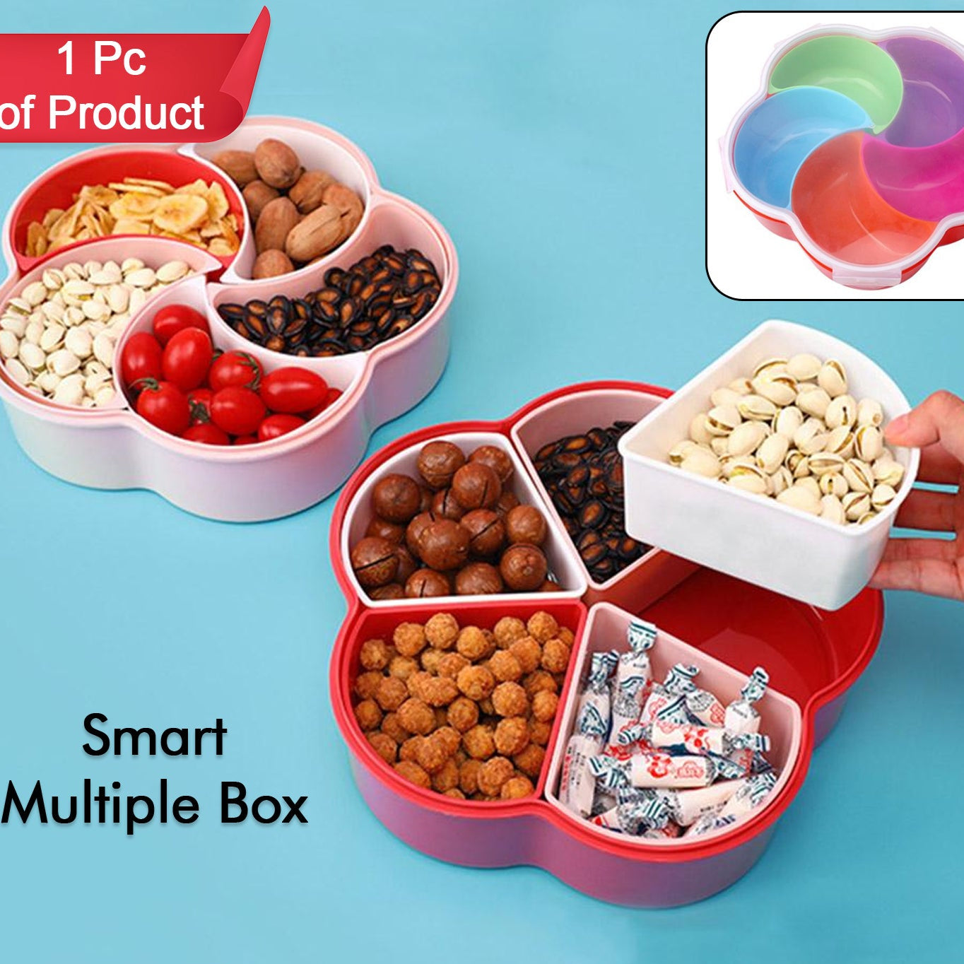 5compartments Party Food Storage Snack Nuts Box For Peanuts Fruits And Candy Box For Home  Kitchen Use - Happy Price - Image 1