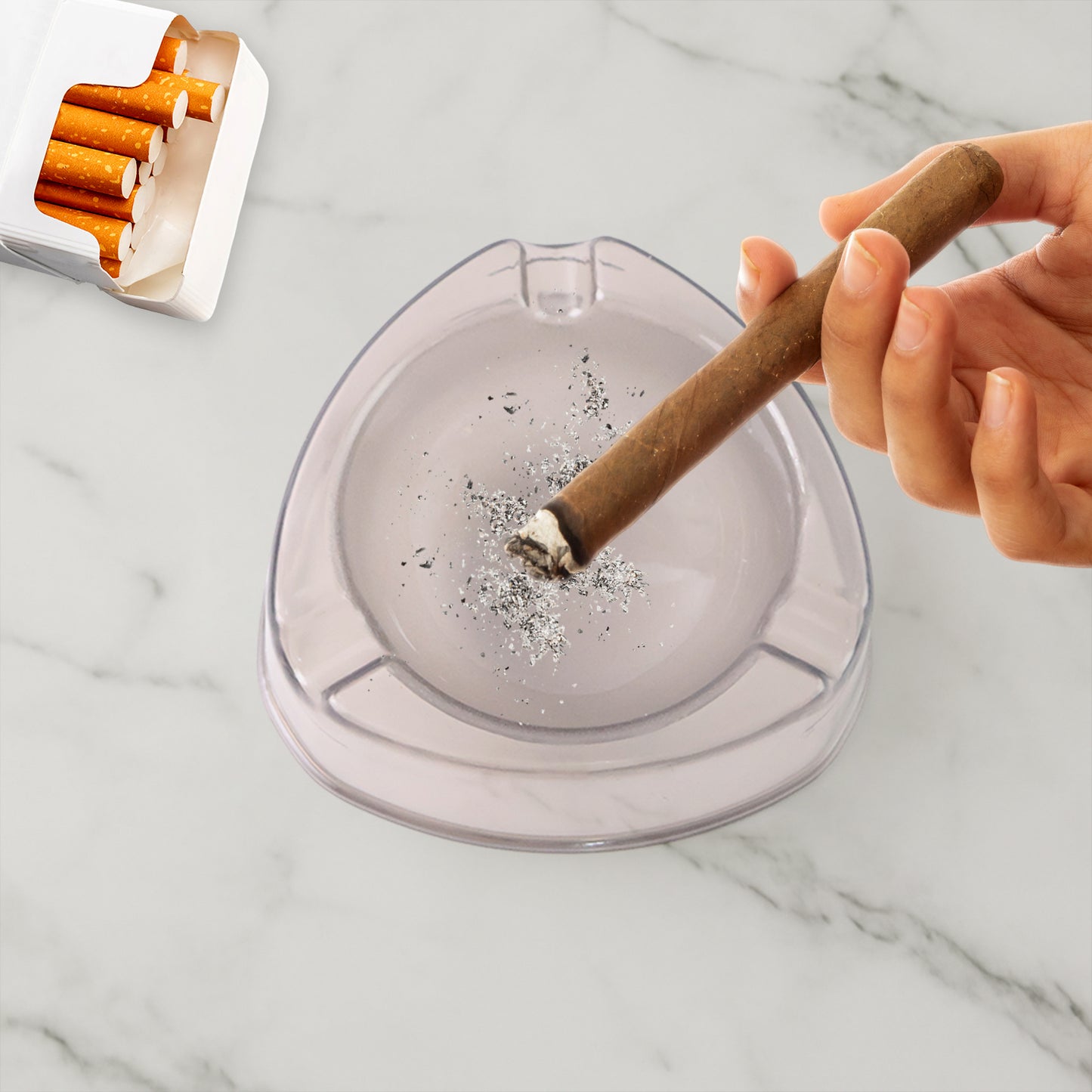 Oblivion Transparent White Ashtray With Cigarette Holder Grooves  Modern Smoke Disposal Tray (1 Pc) - Happy Price - Image 4