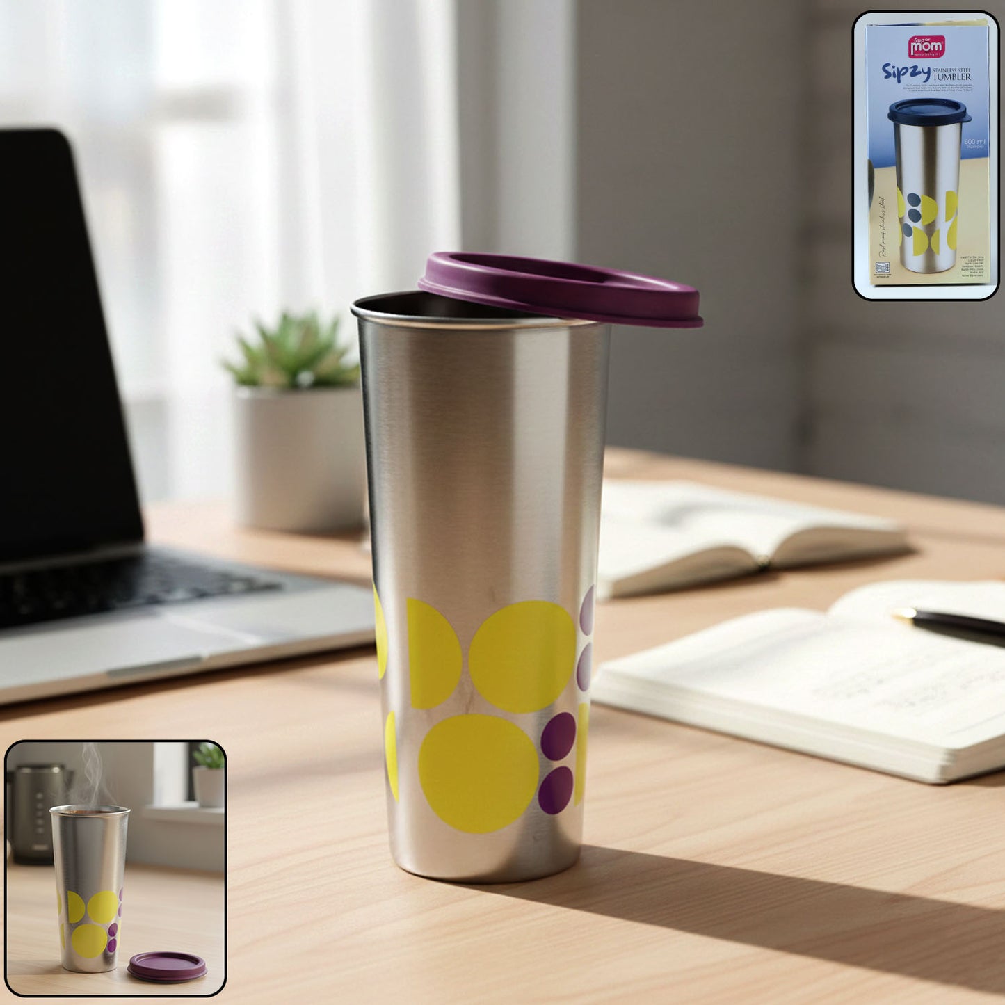 Happyprice 600 ML Stainless Steel Printed Travel Tumbler with Lid - 1 Pc - Happy Price - Image 2