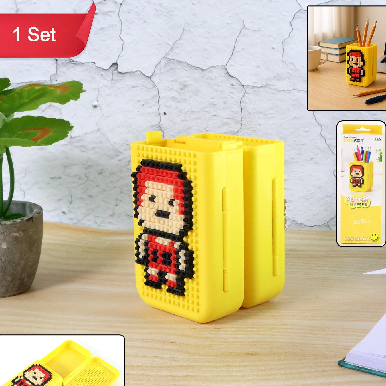 DIY Pixel Art Pen Stand with Building Blocks - Customizable Desk Organizer - Happy Price - Image 1