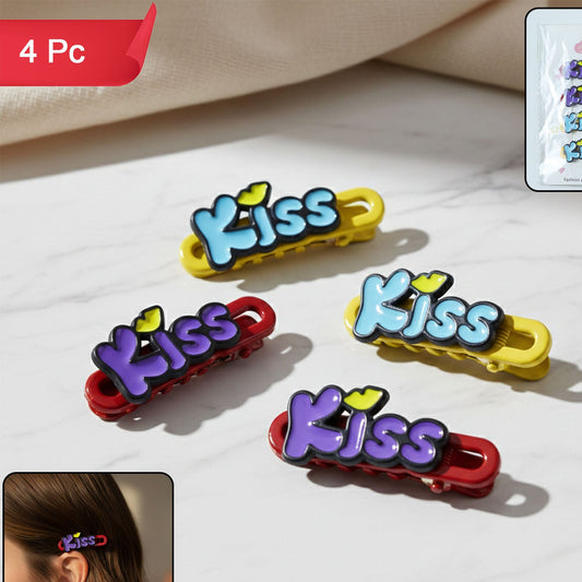 Decorative Kiss Text Hair Clips - Pack of 4 - Happy Price - Image 1