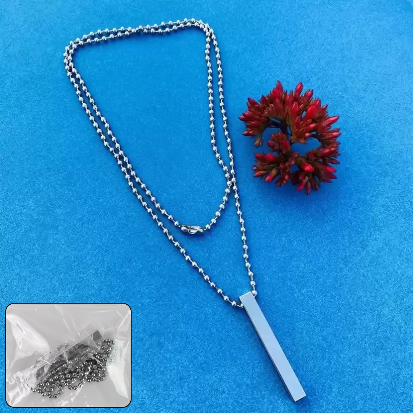 Plain Stick Shape Locket With Chain Stainless Steel Necklace (1 Pc) - Happy Price - Image 2