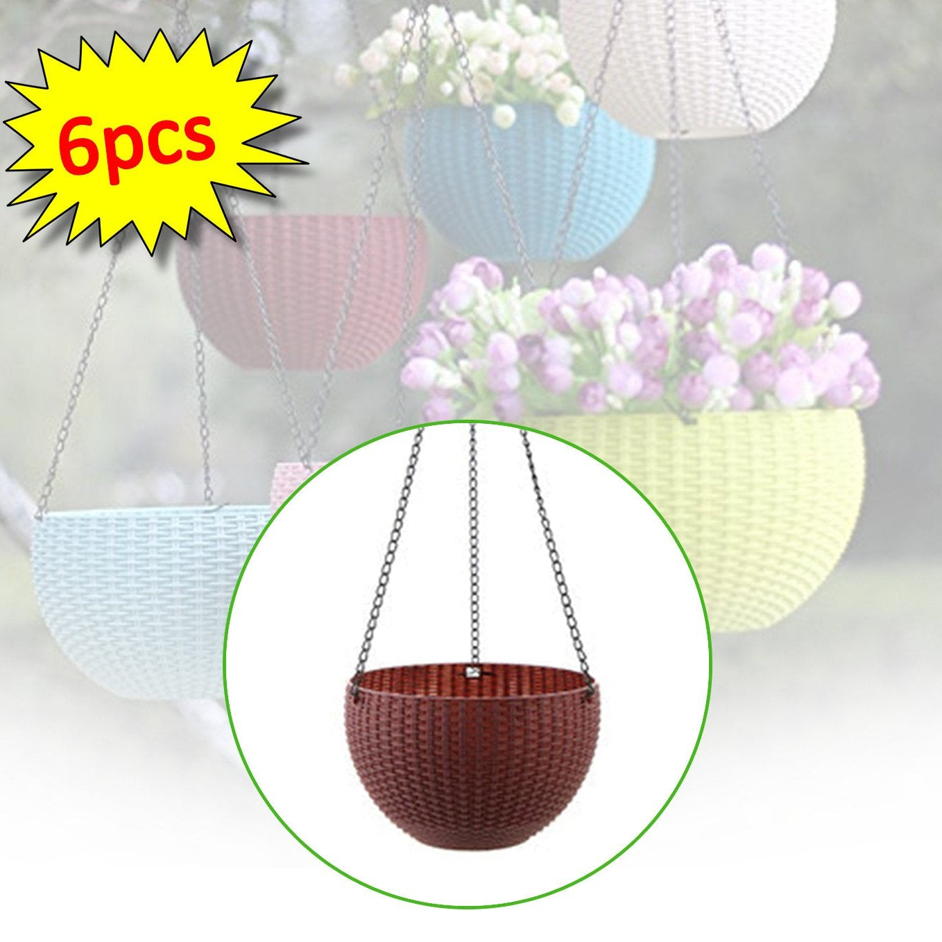 Plastic Hanging Planter with Chain (6 Pc Set) - Happy Price - Image 1