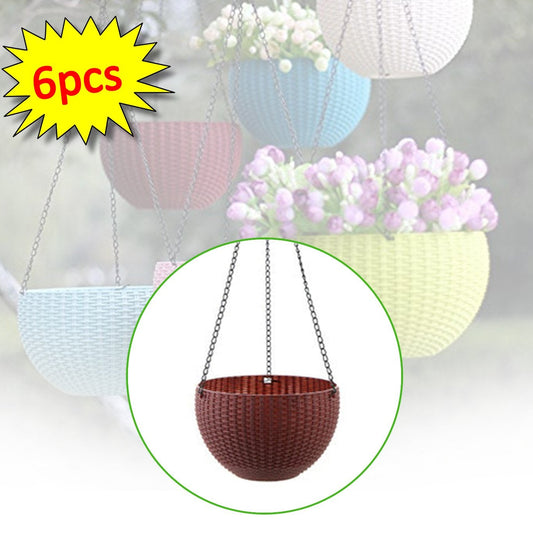 Plastic Hanging Planter with Chain (6 Pc Set) - Happy Price - Image 1
