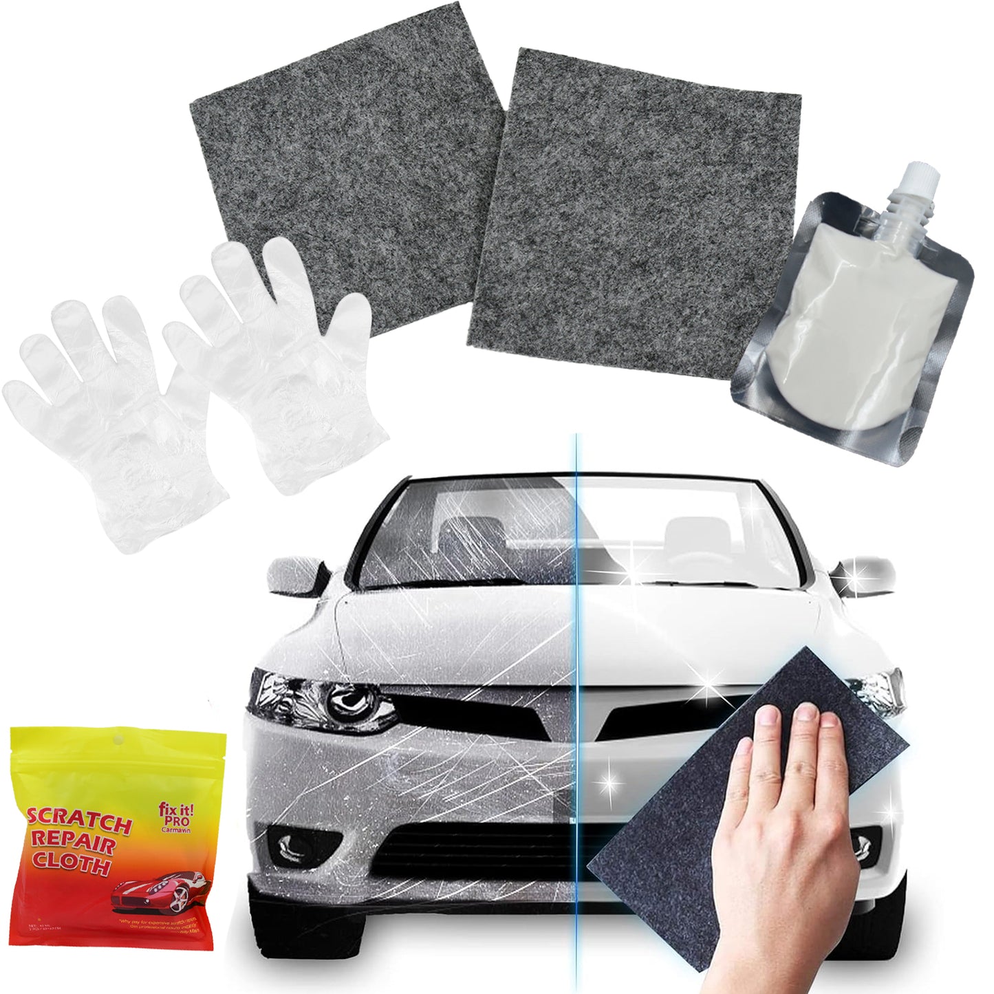 Nano Magic Car Scratch Remover Cloth Multipurpose Scratch Repair Cloth Cloth For Car Paint Scratch Repair Easy To Repair Slight Scratches On The Surface Polishing Repeatable Use For All Kinds Of Car (45 Ml Repair Solution 2 Gloves 2 Nano Cloth) - Happy Price - Image 3