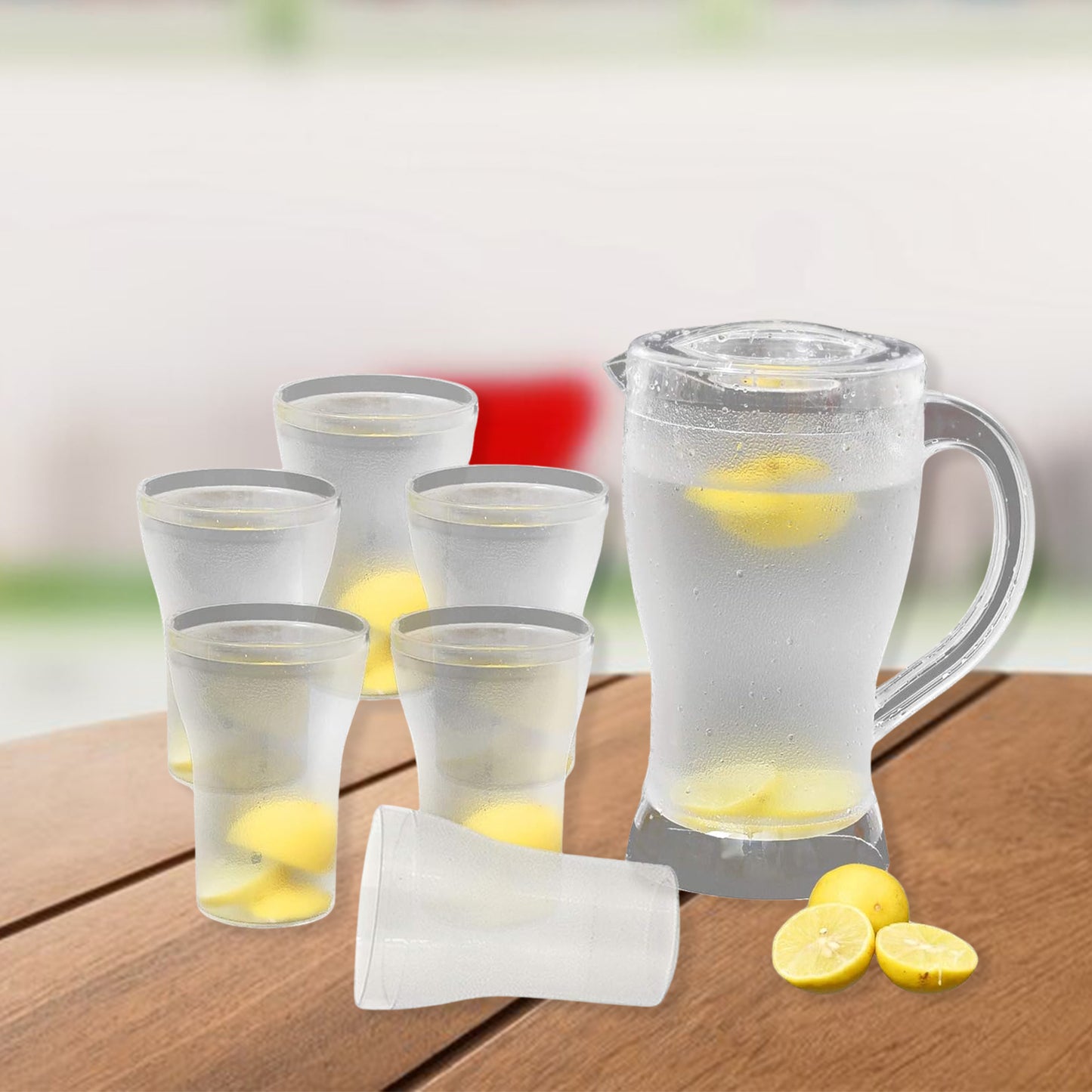 Apex Unbreakable Lemon Jug Set With 6 Glasses  1200ml Jug + 300ml Glasses Approx - Happy Price - Image 3