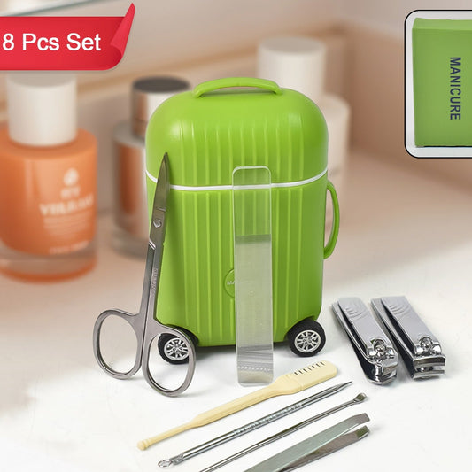 Manicure Kit Pedicure Tools For Feet Nail Clipper (8 Pcs Set  With Mini 4 Wheel Suitcase Trolley) - Happy Price - Image 1