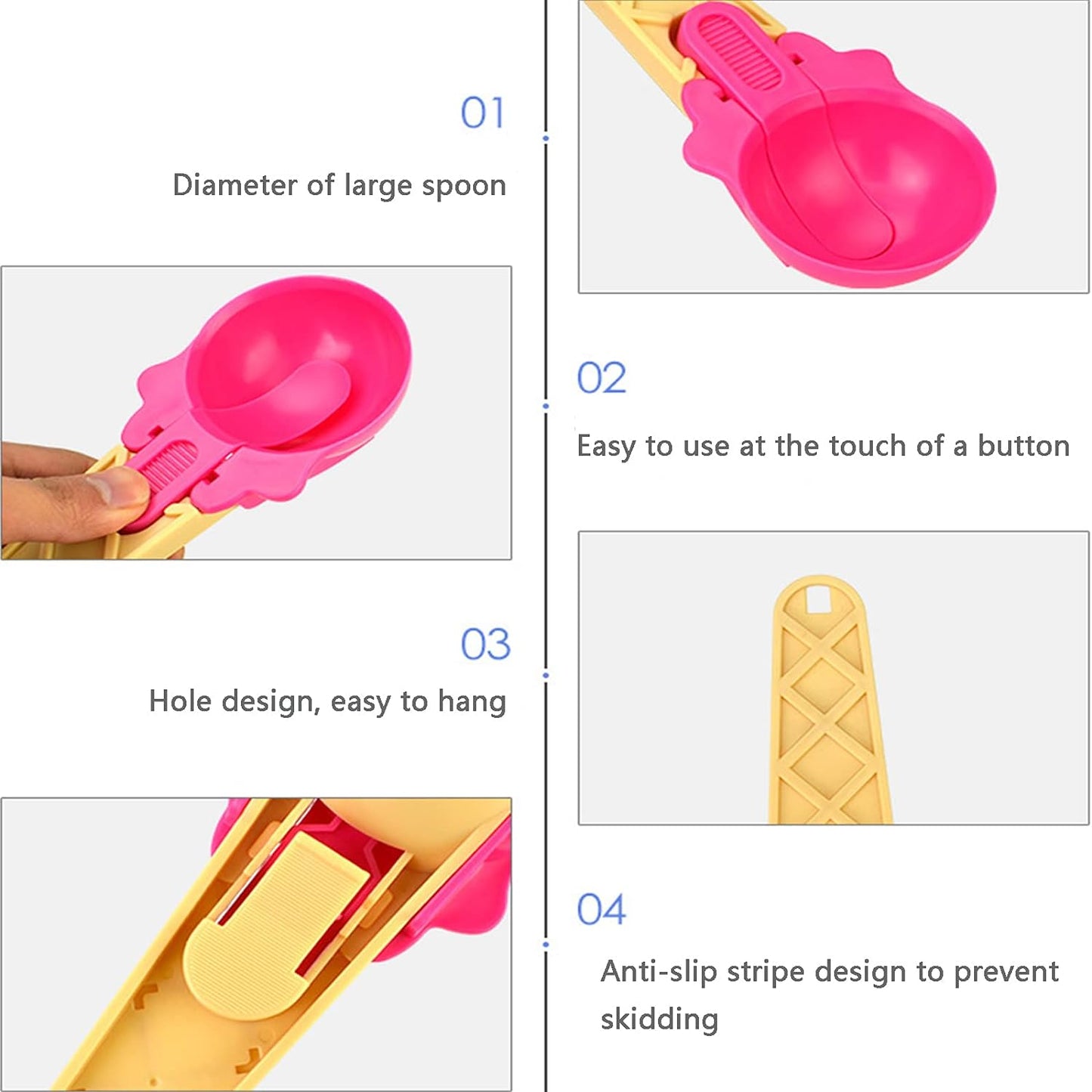 Ice Cream Spoons 2pcs Plastic Water Melon Scoopers With Trigger Dipper And Adults For Summer Party Ice Cream Scoop Food Serving Spoon Kitchen Tools Ice Cream Digging Spoon Household Spoons Cupcake Spoons Aps Fruit Ball Player (2 Pc) - Happy Price - Image 6