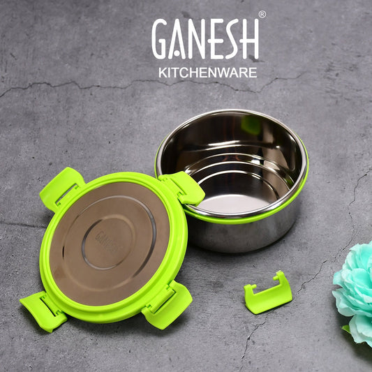 Ganesh Solo Round 400 Stainless Steel Leak Proof Airtight Lunch Pack For Office  School Use - Happy Price - Image 1
