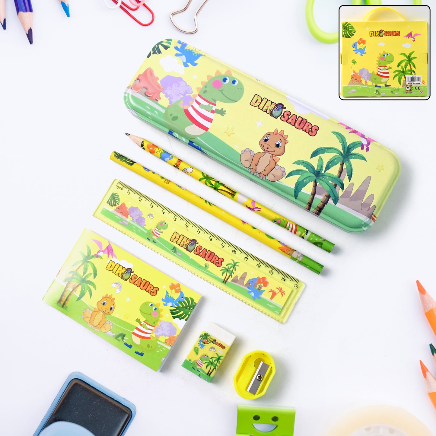 Dinosaur Themed Kids Stationery Set with Pencil Box, Pencils, Scale, Eraser & Sharpener - Happy Price - Image 7