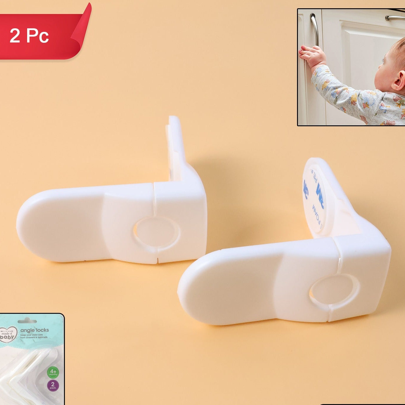 Baby Safety Cabinet Locks - 2 Pc Set for Drawers & Cupboards - Happy Price - Image 1