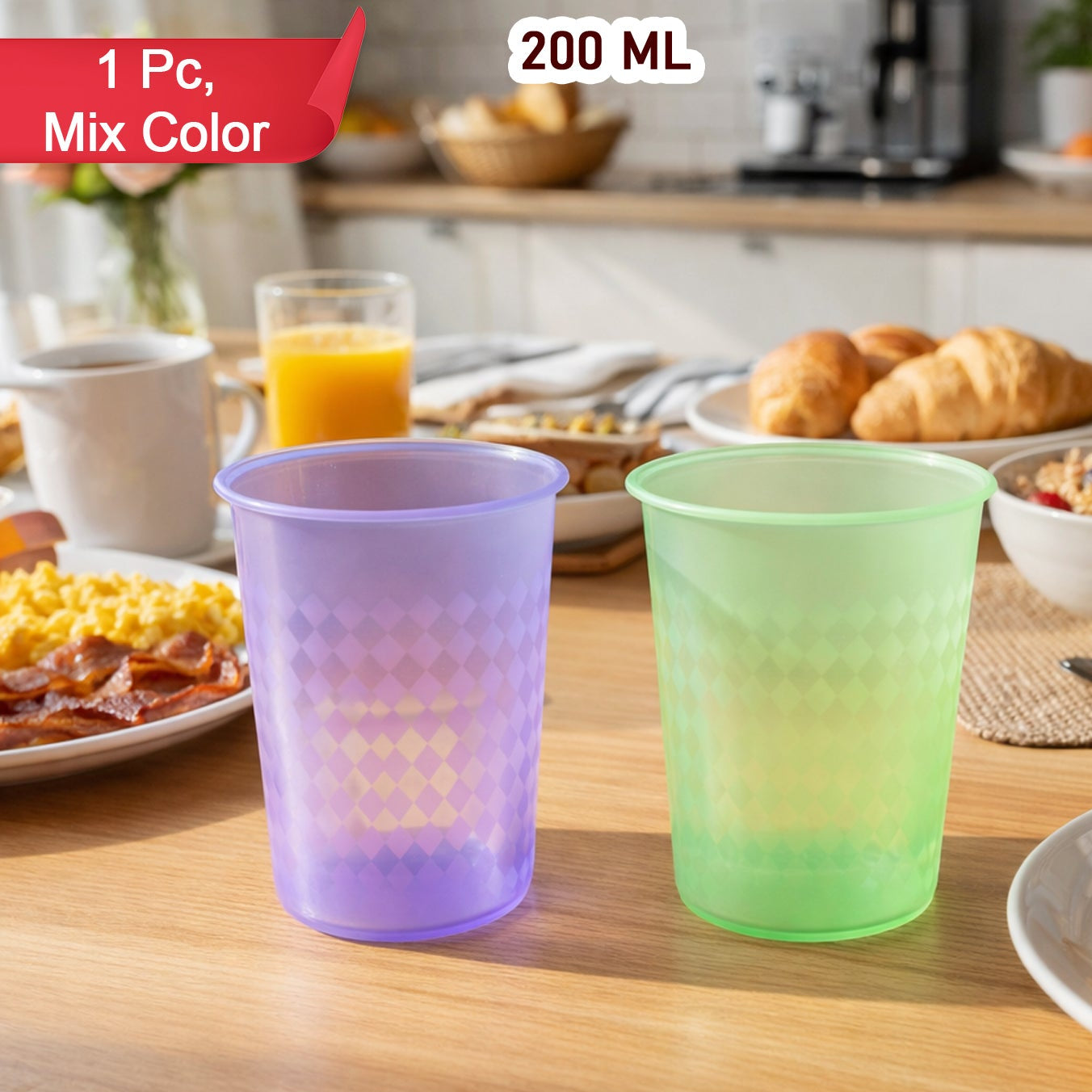 Reusable Plastic Drinking Glass, 200 ML Approx, 1 Pc, Mix Color - Happy Price - Image 1
