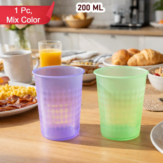 Reusable Plastic Drinking Glass, 200 ML Approx, 1 Pc, Mix Color - Happy Price - Image 1