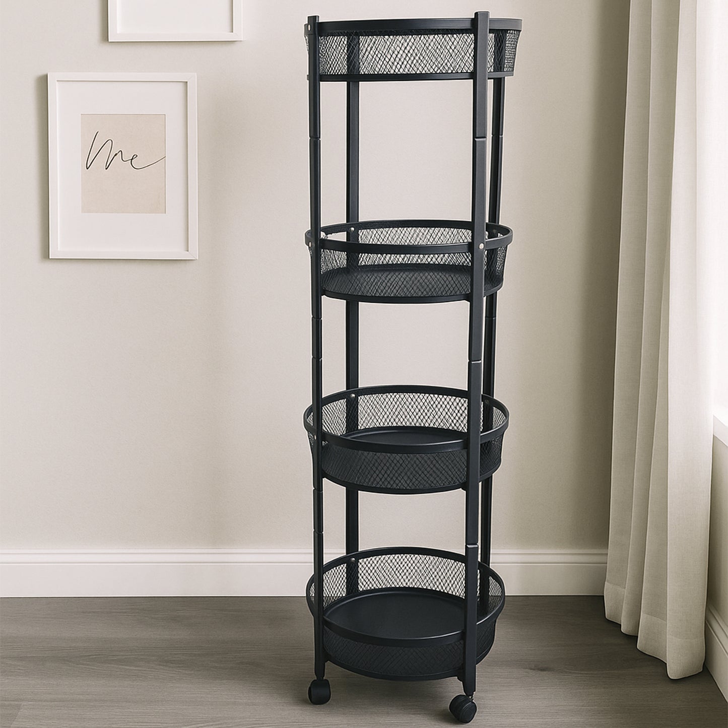 4-layer Round Metal Mesh Storage Organizer Rack With Wheels (1 Pc) - Happy Price - Image 5