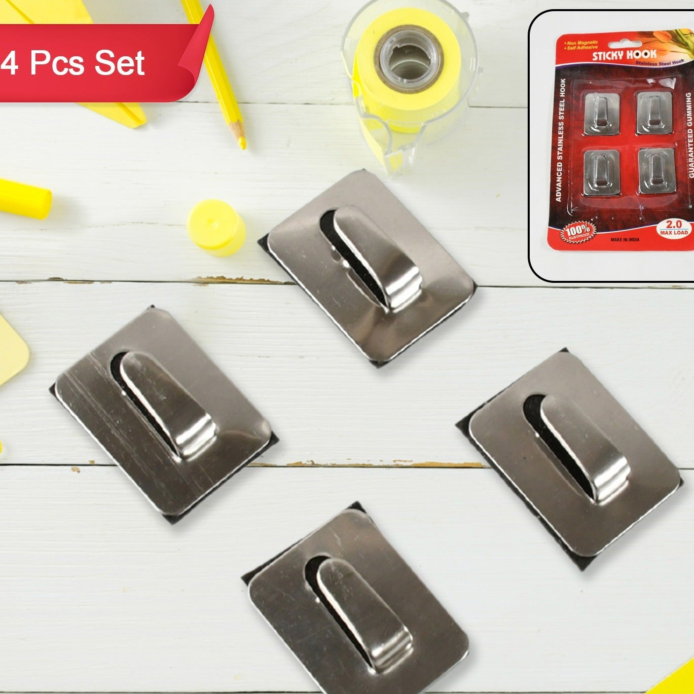 Self- Adhesive Hooks Heavy Duty Wall Hooks Hangers Stainless Steel Waterproof Sticky Hooks For Hanging Robe Coat Towel Kitchen Bathroom And. - Happy Price - Image 1