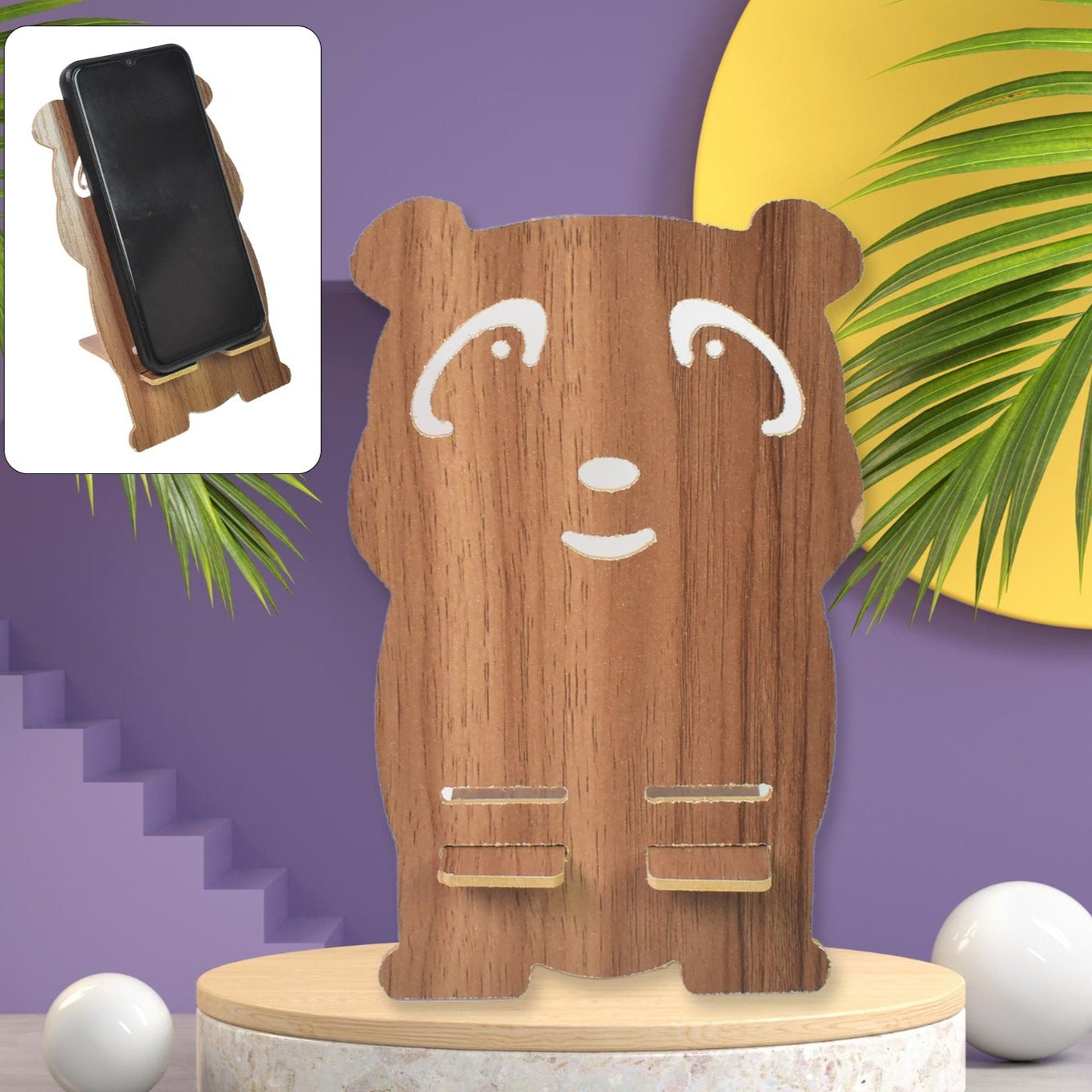Wooden Cartoon Shape Design Mobile Stand  (1 Pc) - Happy Price - Image 1
