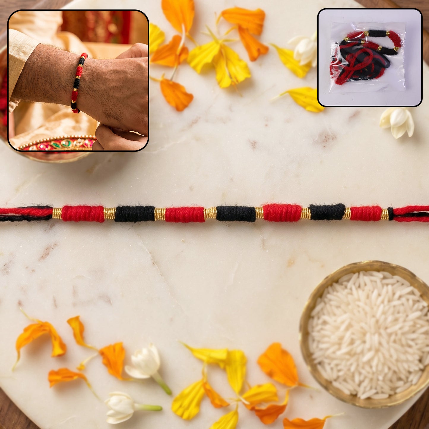Handmade Black & Red Bracelet Rakhi for Brother - 1 Pc - Happy Price - Image 2
