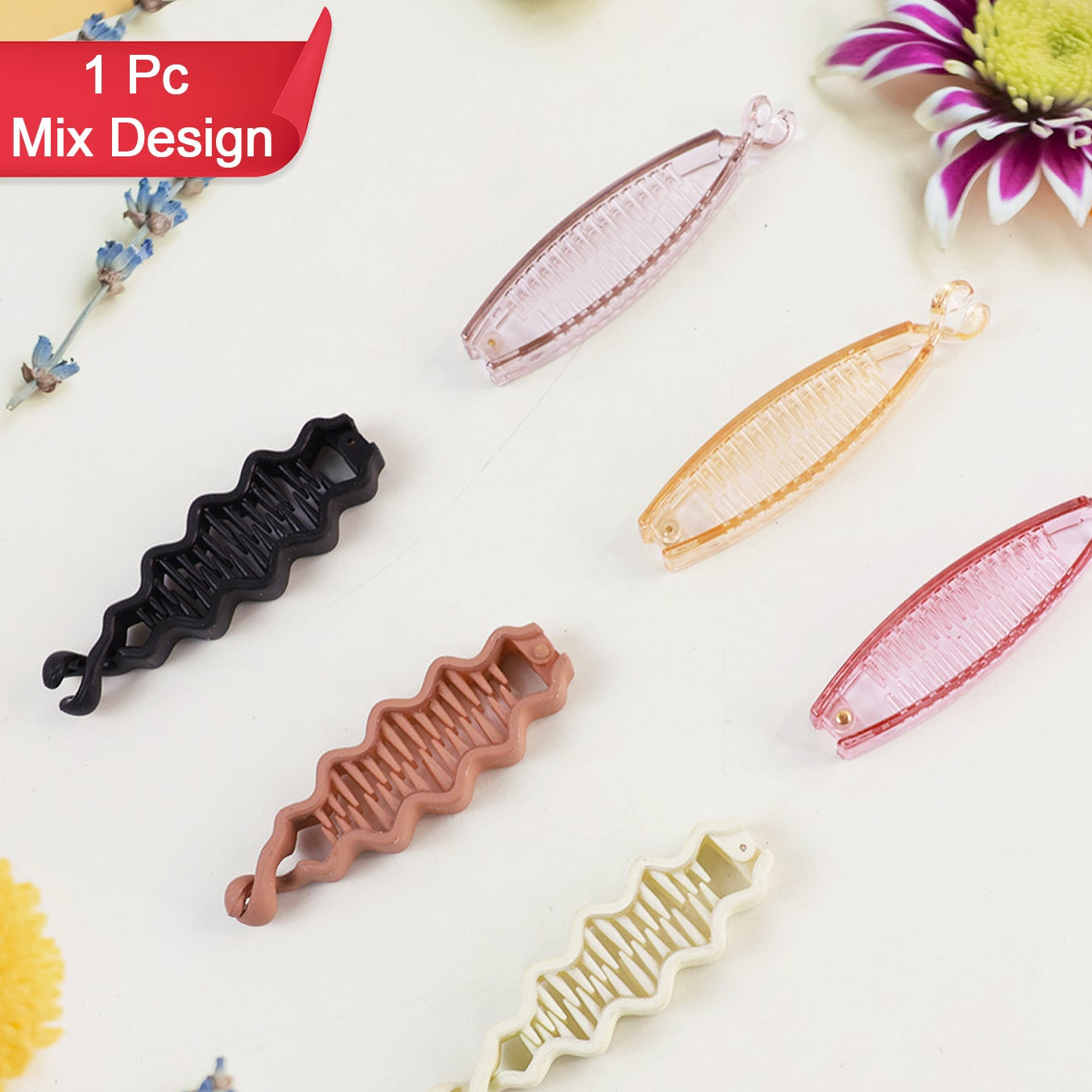 Strong Grip Plastic Hair Claw Clips - 1 Pc, Assorted Colors - Happy Price - Image 1