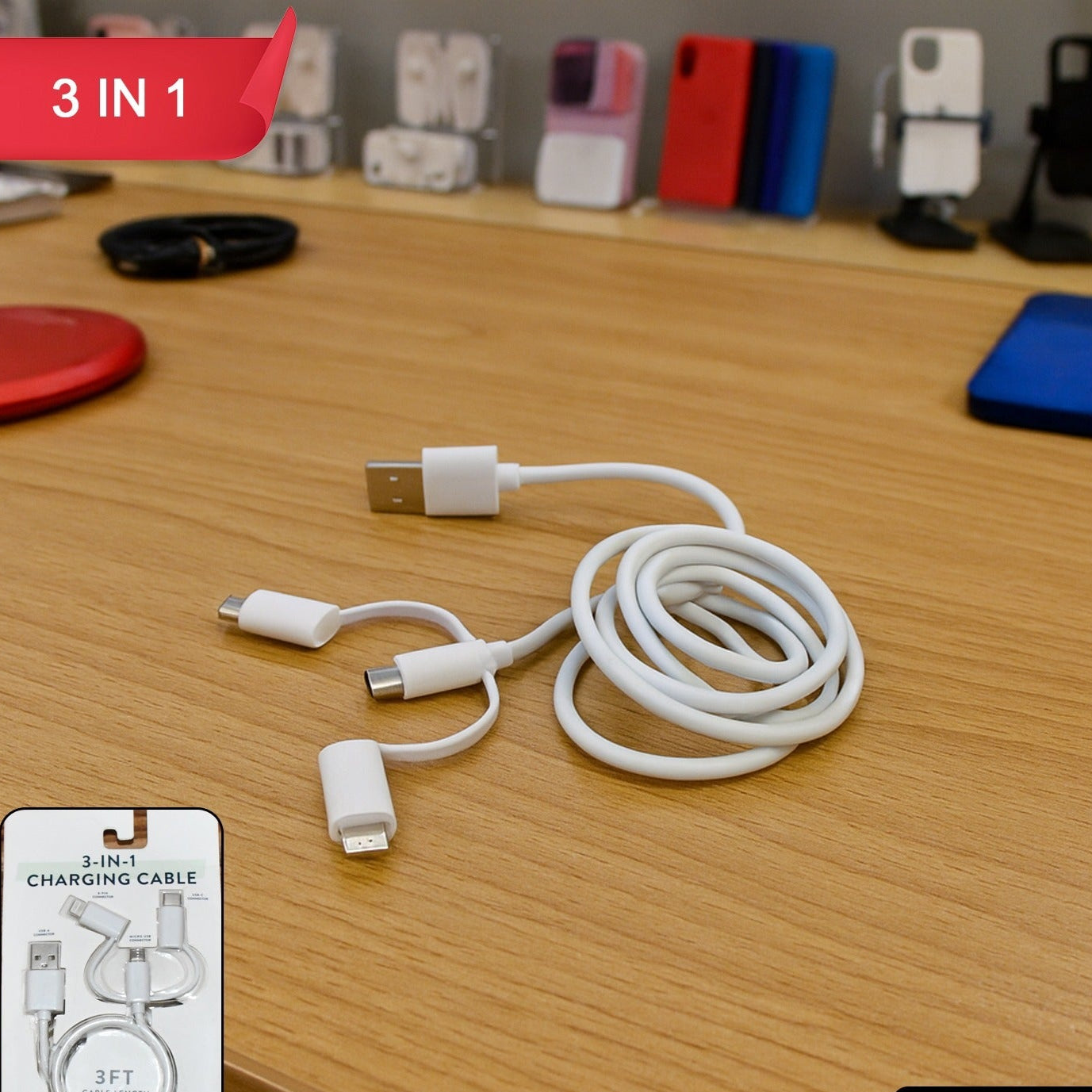 3-in-1 Universal Charging Cable with Micro USB & Type-C Connectors - Happy Price - Image 1
