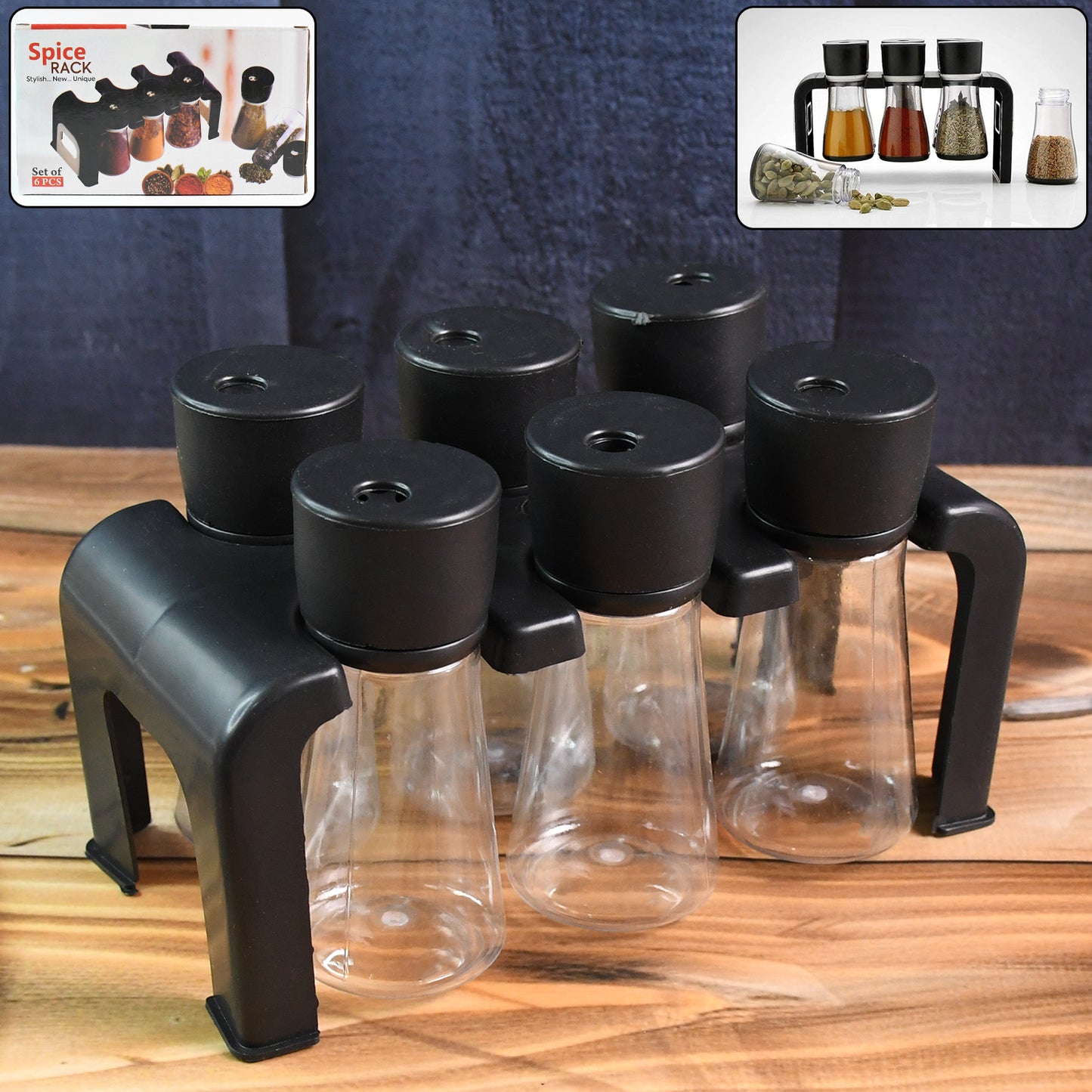 6-piece Plastic Spice Jar Set With Stand - Happy Price - Image 2