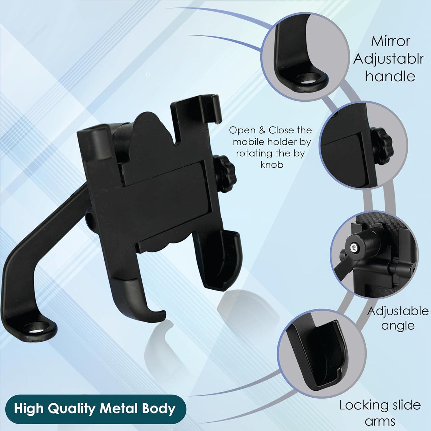 Full Metal Motorcycle & Scooty Mobile Mount Stand, 360° Rotation, Universal Fit for Smartphones - Happy Price - Image 5