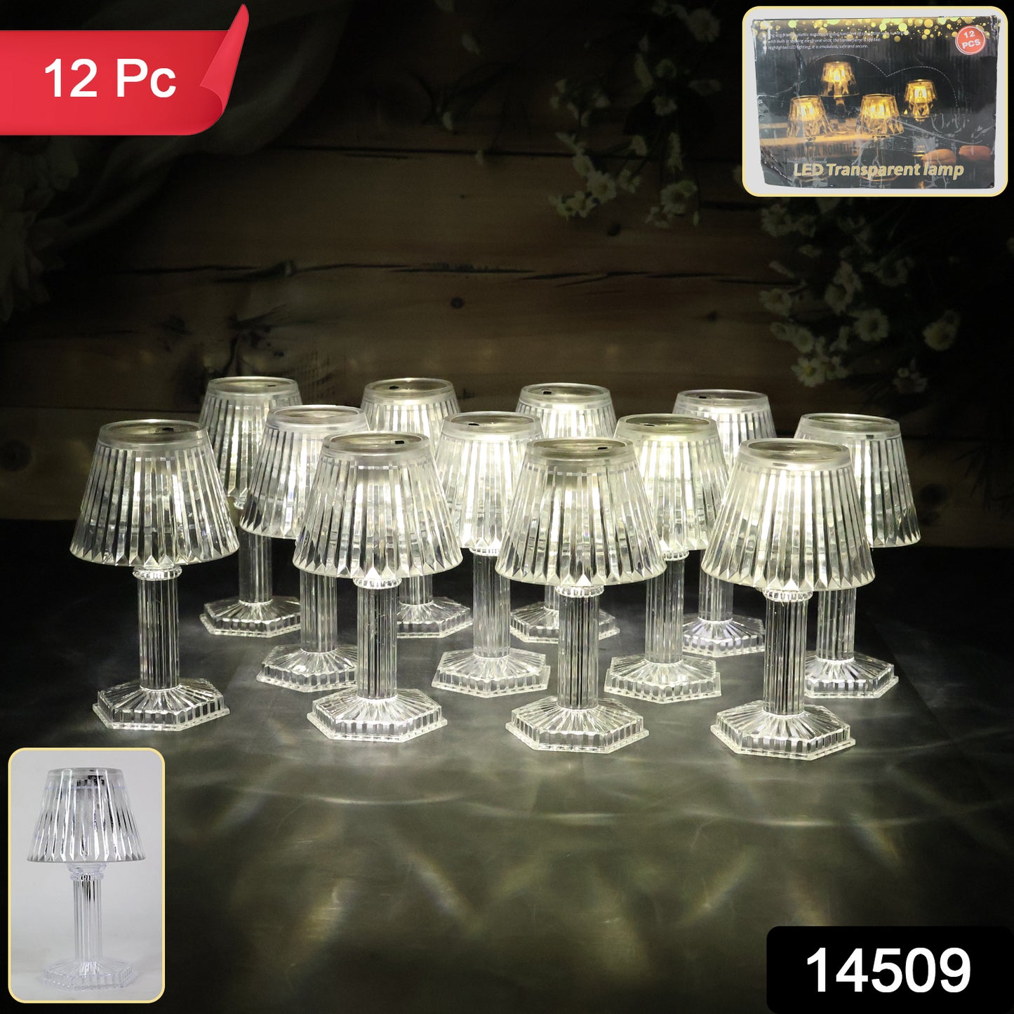 Set of 12 Crystal Effect LED Table Lamps - Battery Operated Decorative Lights - Happy Price - Image 1