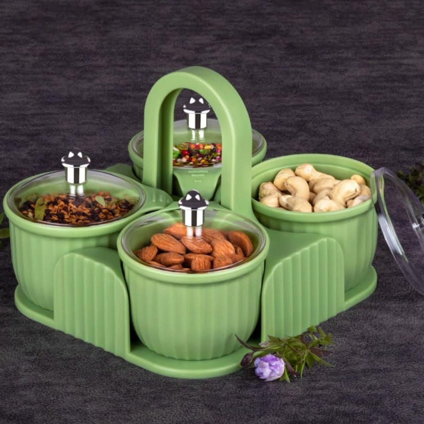 Multipurpose Jar Dryfruit Set  Candy Chocolate Snacks Storage Jar Masala Jar  For Home And Kitchen Airtight Dry Fruit Plastic Storage Container Tray Set With Lid  4 Serving Jar Container For Sweetschipscookies(4 Pc Set) - Happy Price - Image 2