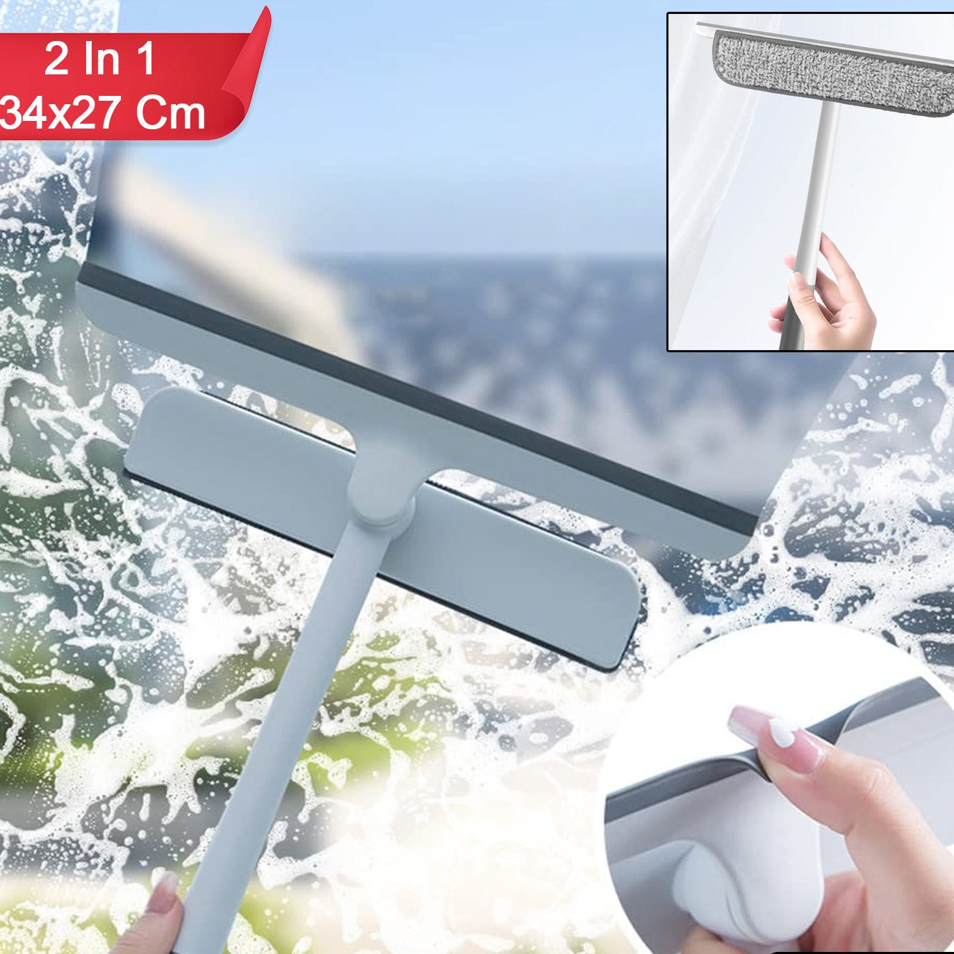2-in-1 Window Cleaner Wiper with Microfiber Pad - 34cm Blade - Happy Price - Image 1