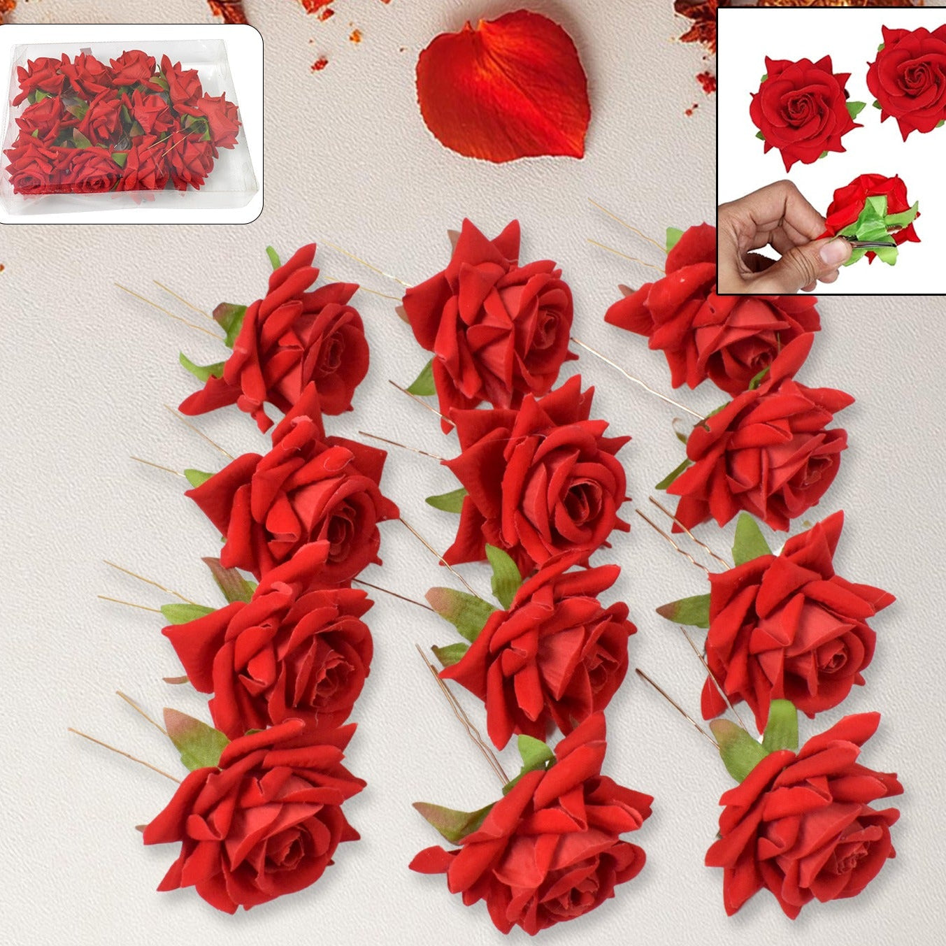 12 Pcs Red Rose Bridal Hair Clips for Women - Wedding Party Hair Accessories - Happy Price - Image 1