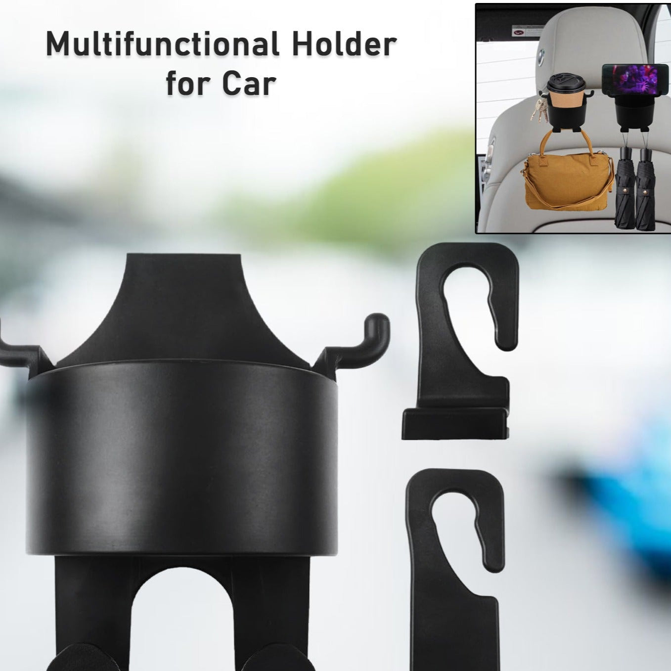 Car Headrest Backseat Organizer 3 In 1 Automotive Cell Phone Drink Cupholder Adapter With Headrest Hooks For Kids And Adults Multifunctional Storage For Car Travel Accessories - Happy Price - Image 1