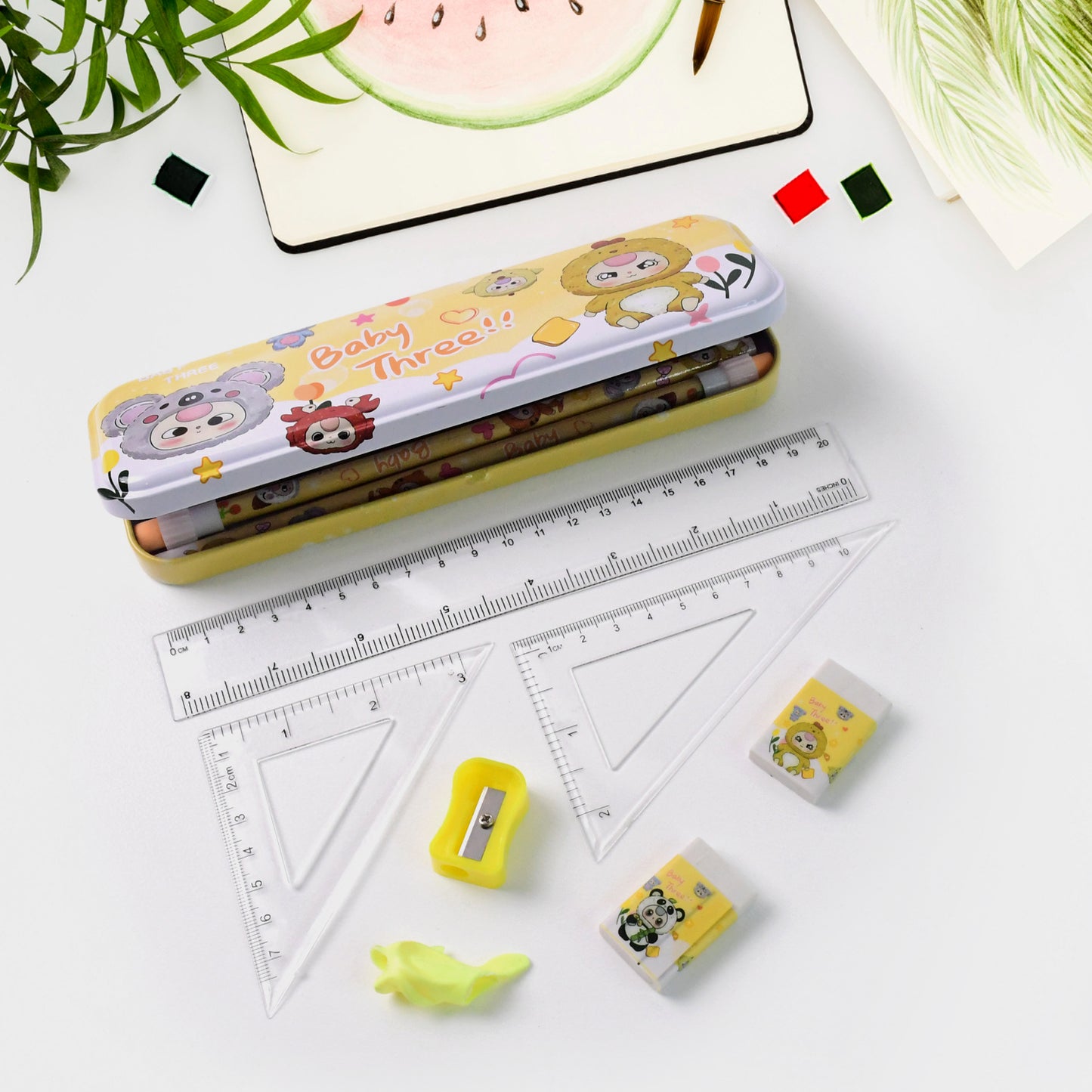 Complete Geometry Stationery Set with Cartoon Metal Box - 1 Set - Happy Price - Image 5