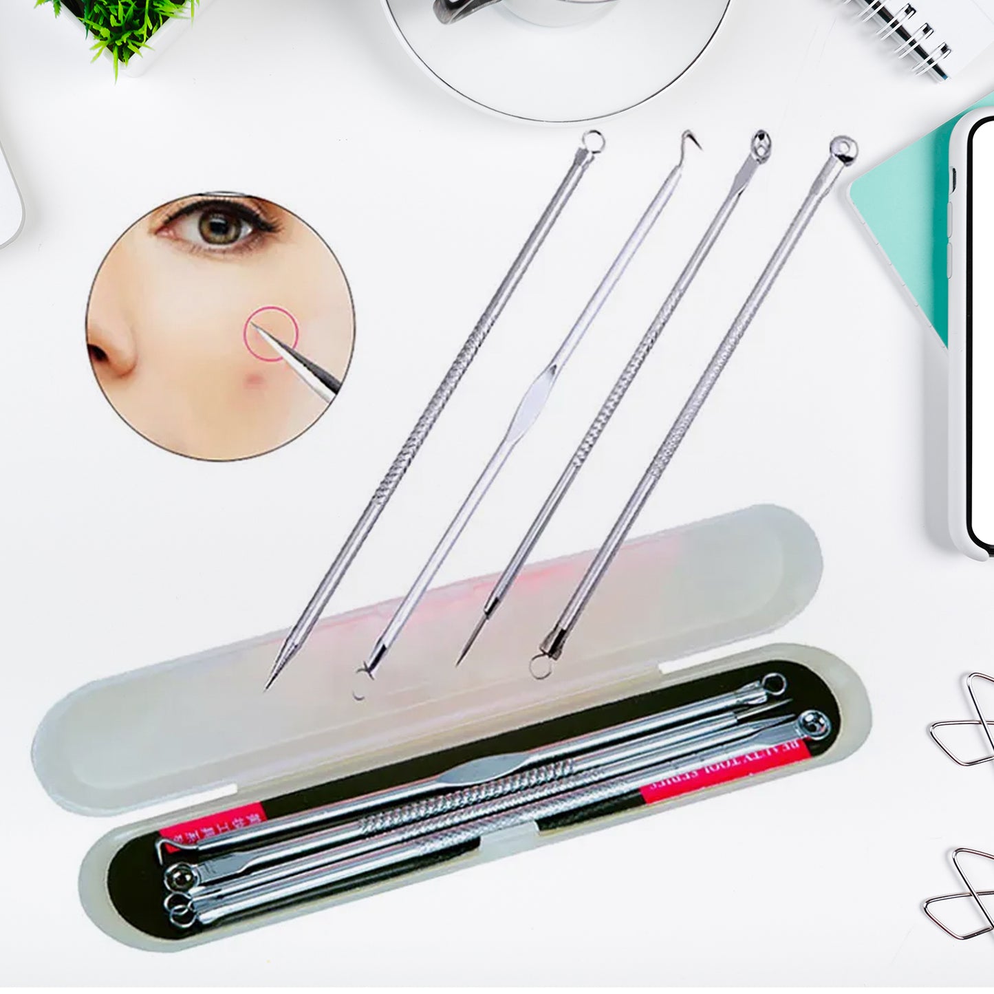 Blackhead Remover 4-in-1 Stainless Steel Pimple Extractor Tool (1 Pc) - Happy Price - Image 2